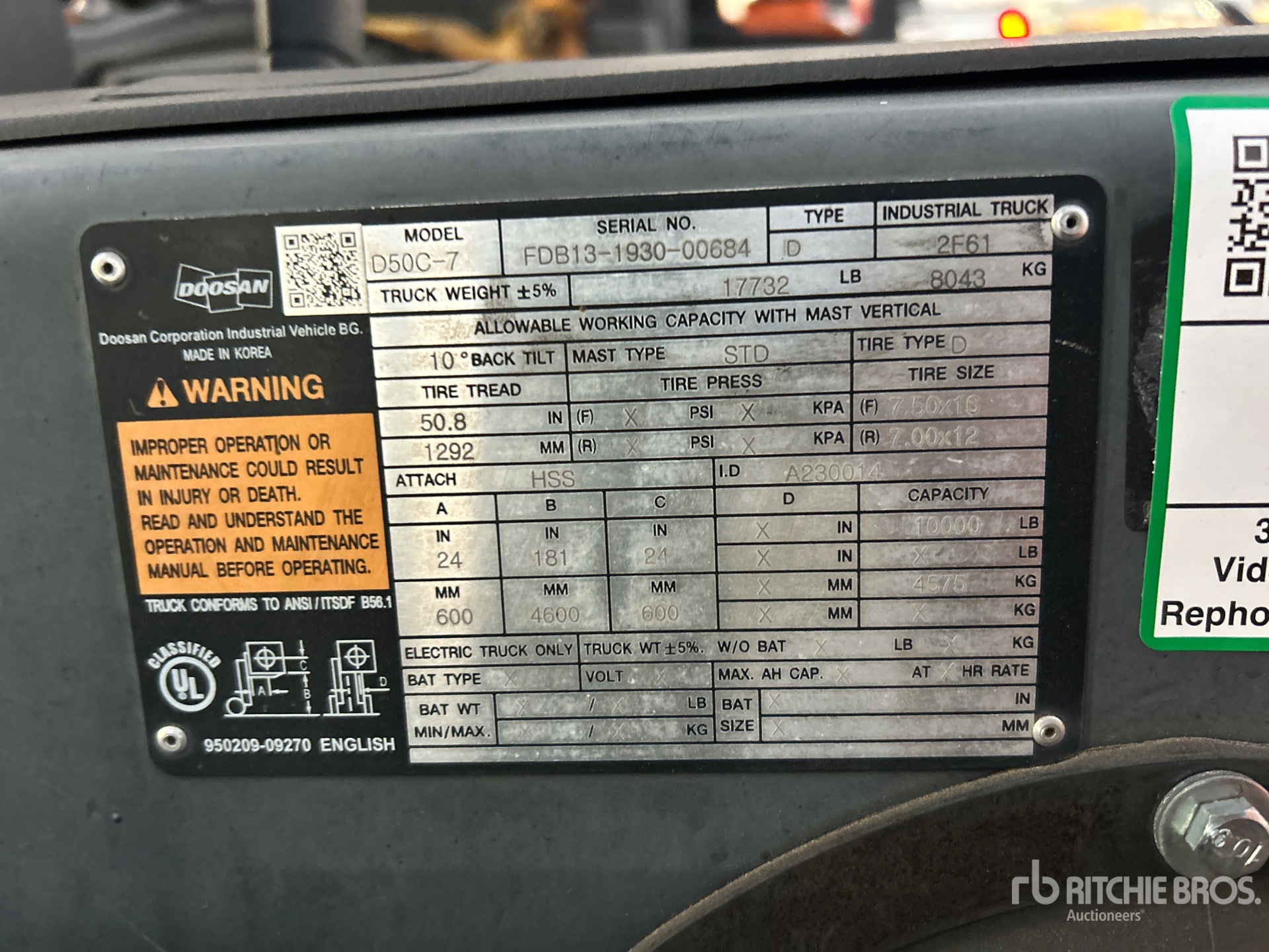 General Appearance with Serial Number / VIN