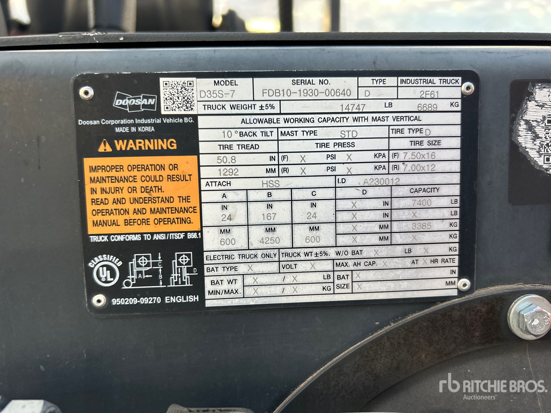 General Appearance with Serial Number / VIN