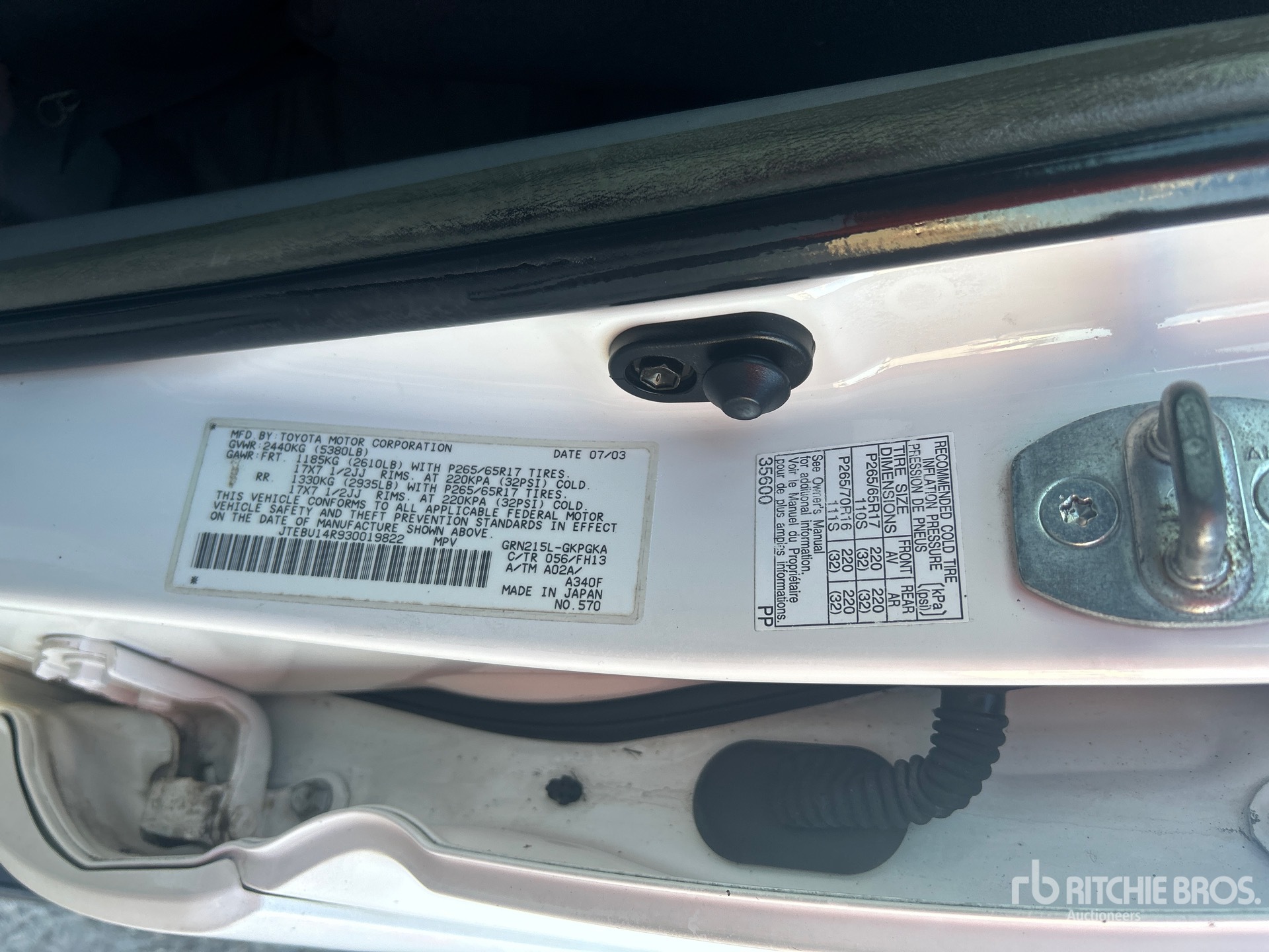 General Appearance with Serial Number / VIN