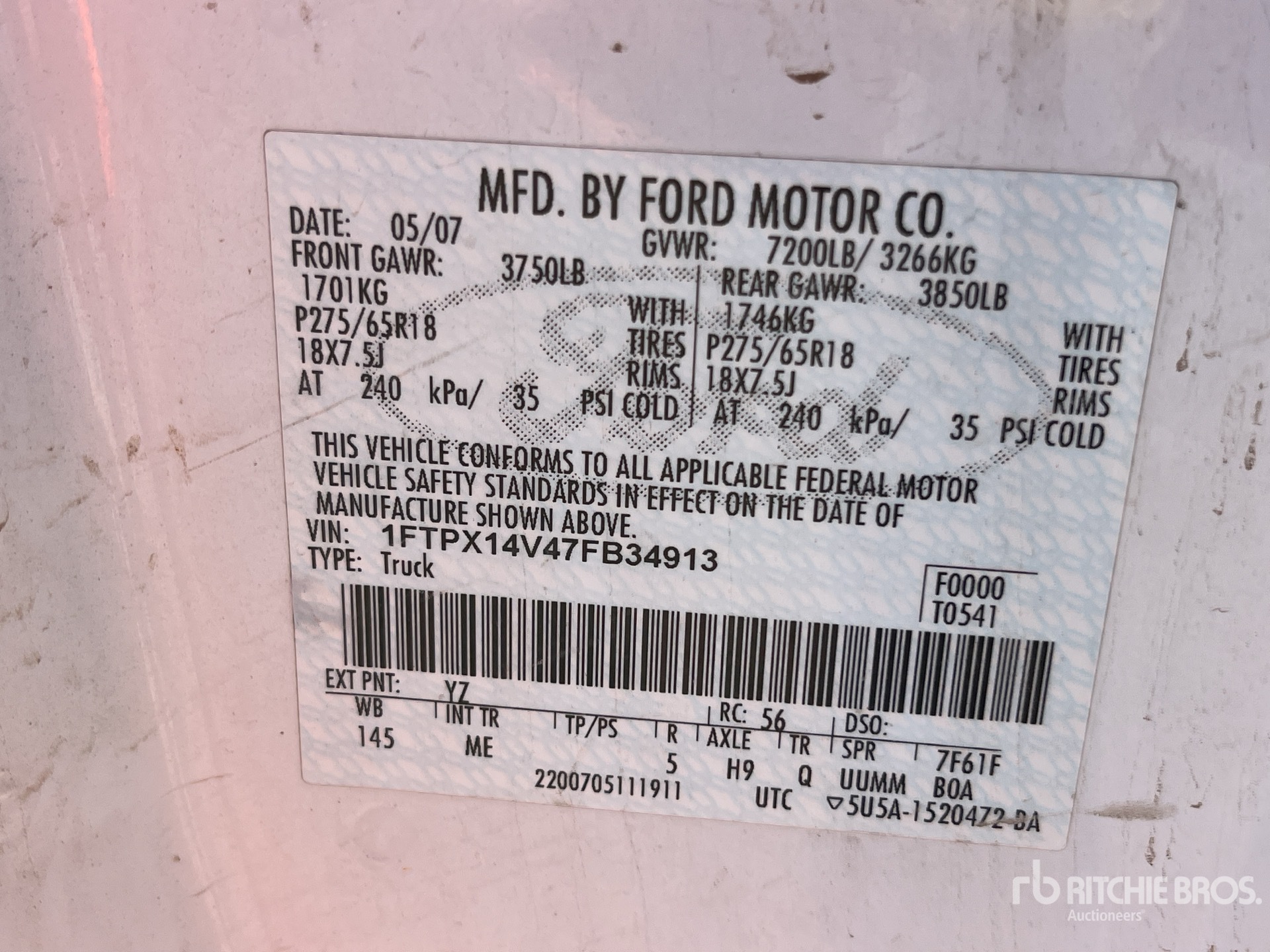 General Appearance with Numéro de série/Numéro d'identification du véhicule automobile