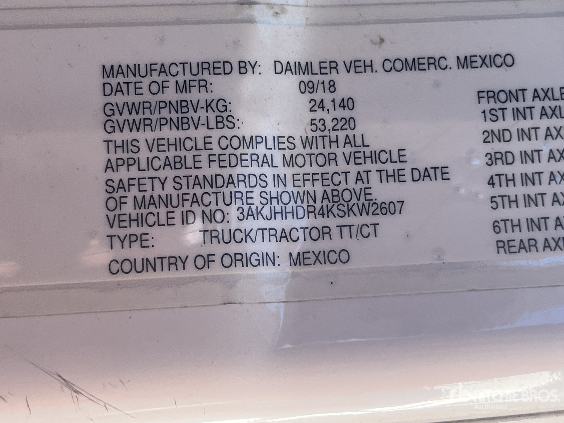 General Appearance with Serial Number / VIN