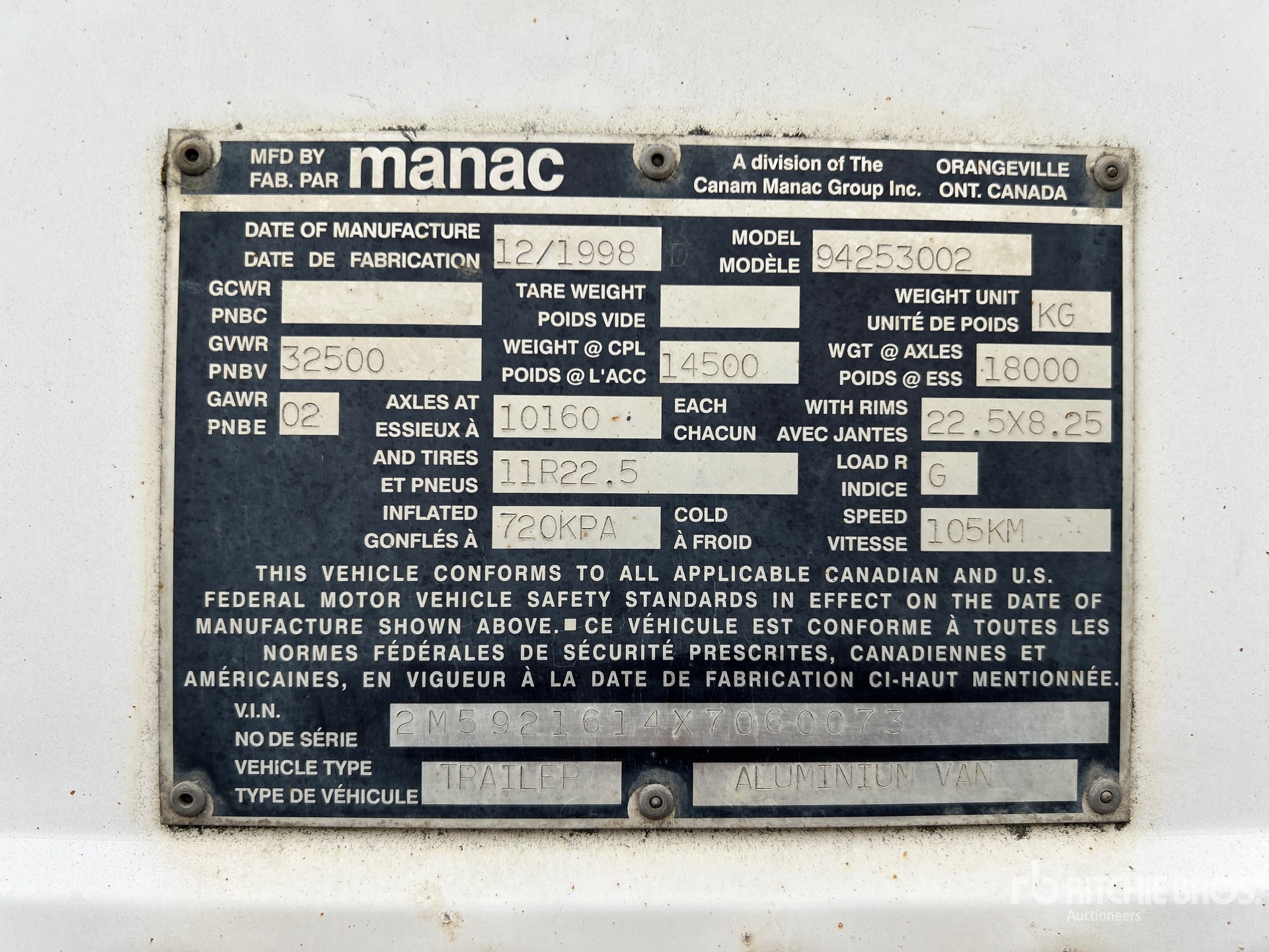 General Appearance with Serial Number / VIN