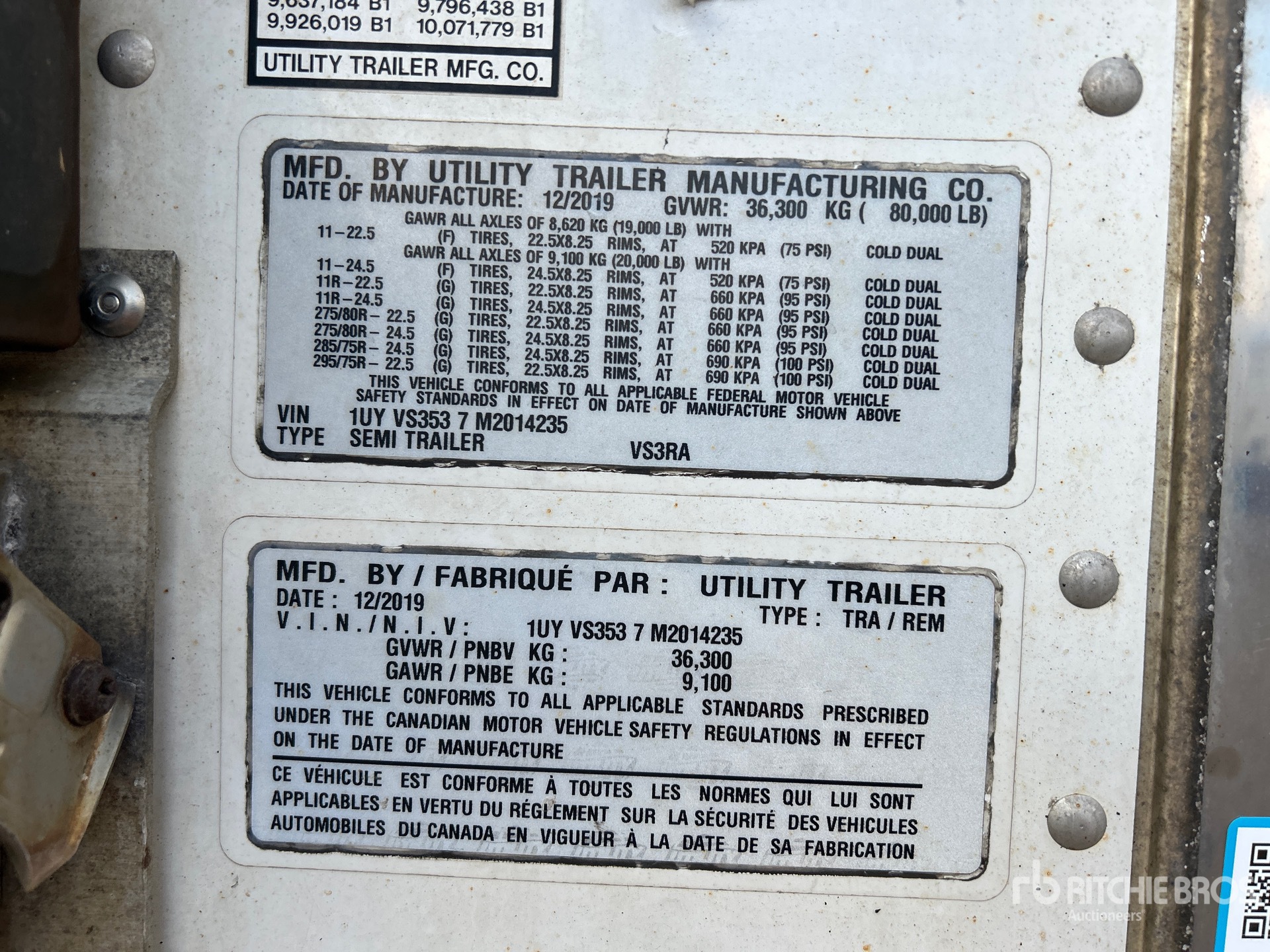 General Appearance with Serial Number / VIN