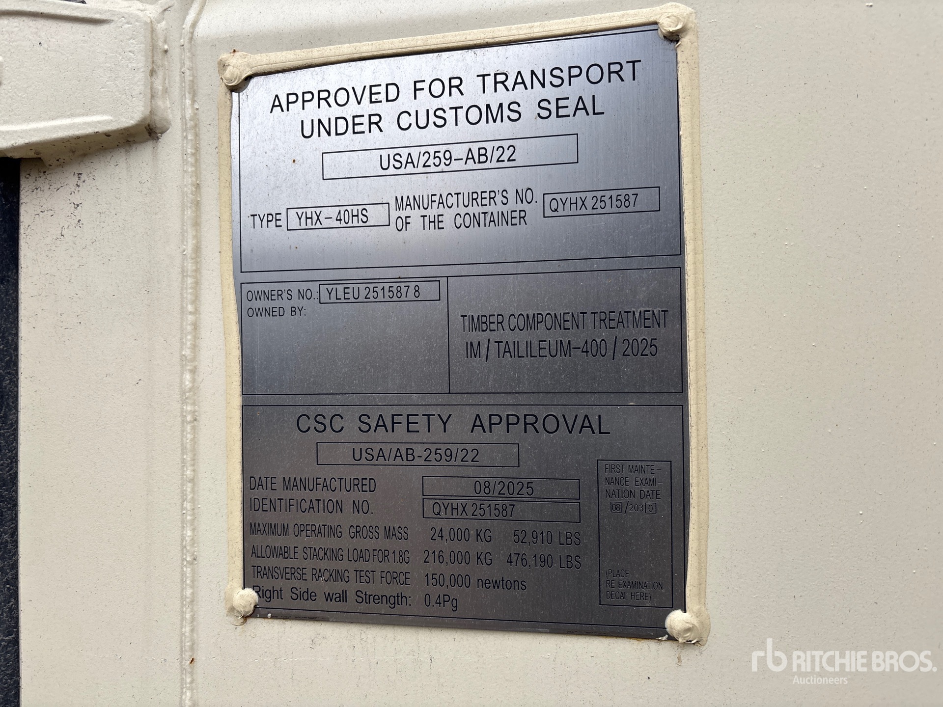 General Appearance with Serial Number / VIN