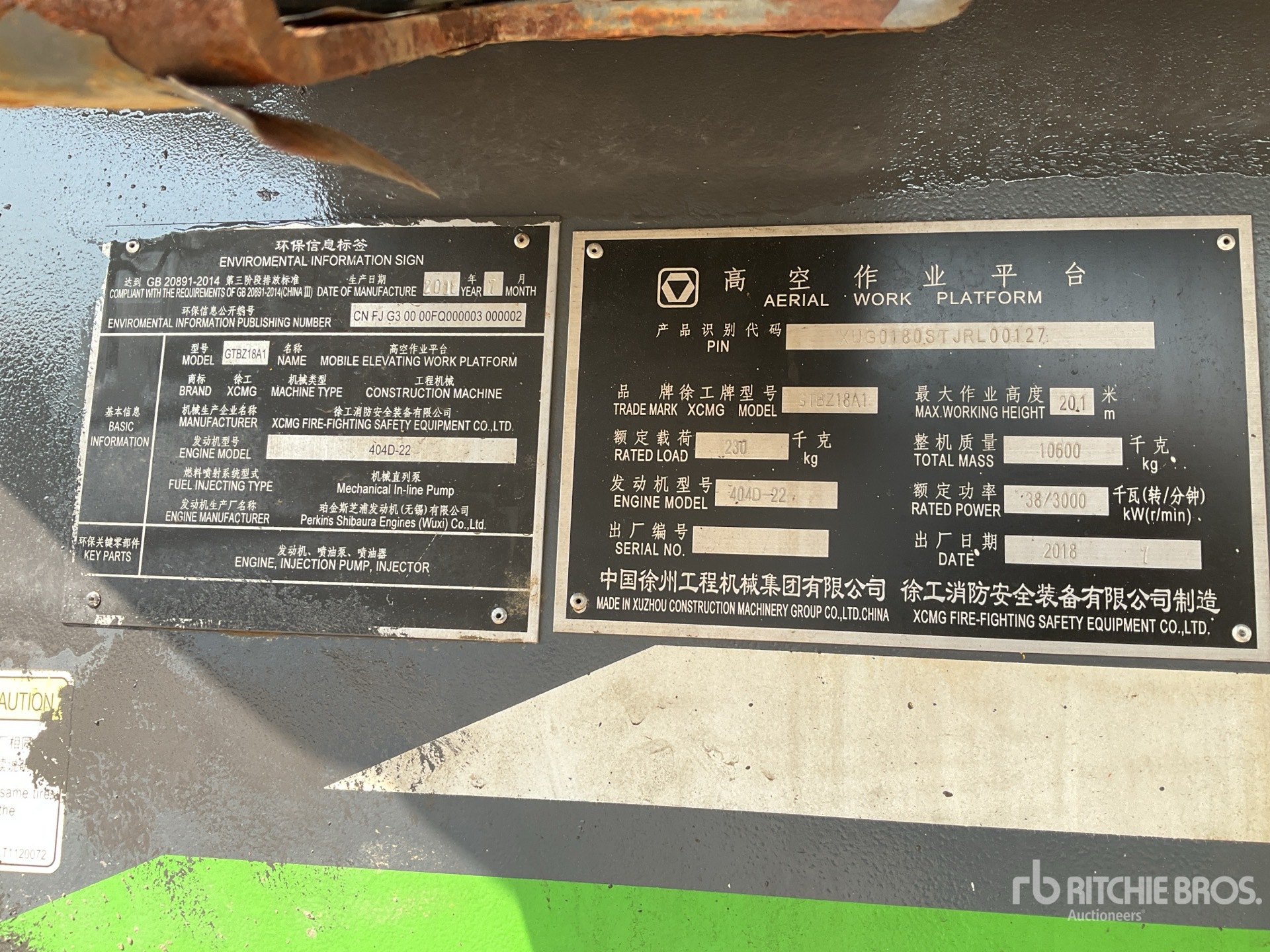 General Appearance with Serial Number / VIN