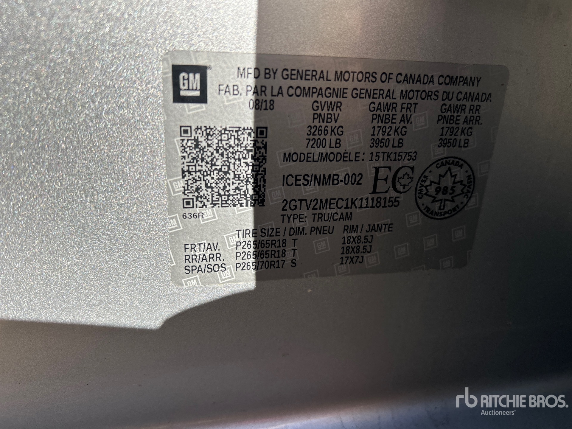 General Appearance with Serial Number / VIN