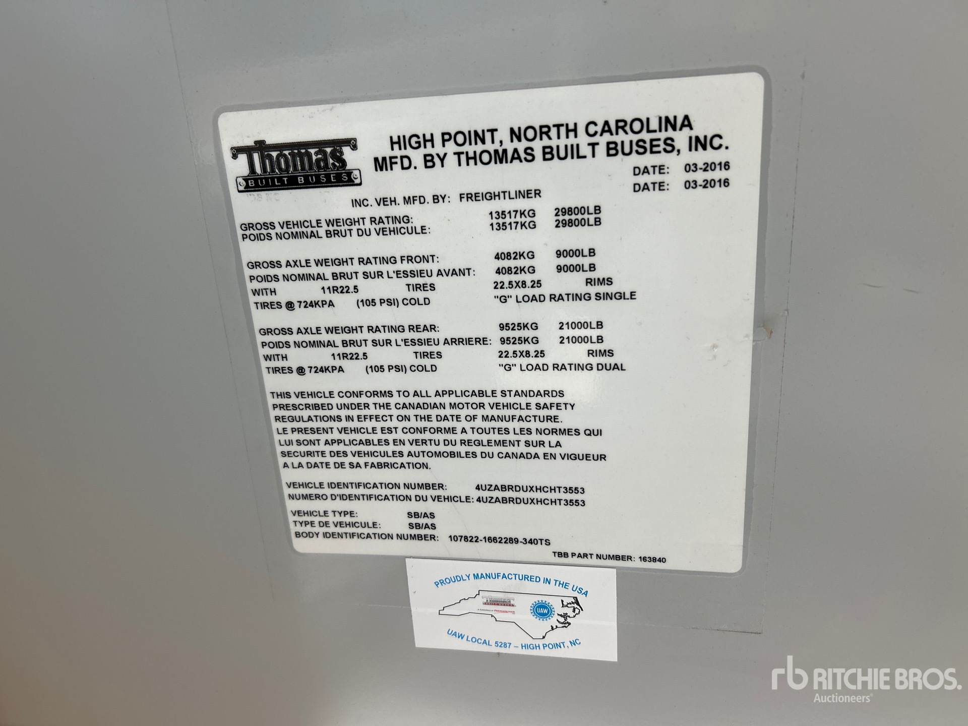 General Appearance with Serial Number / VIN