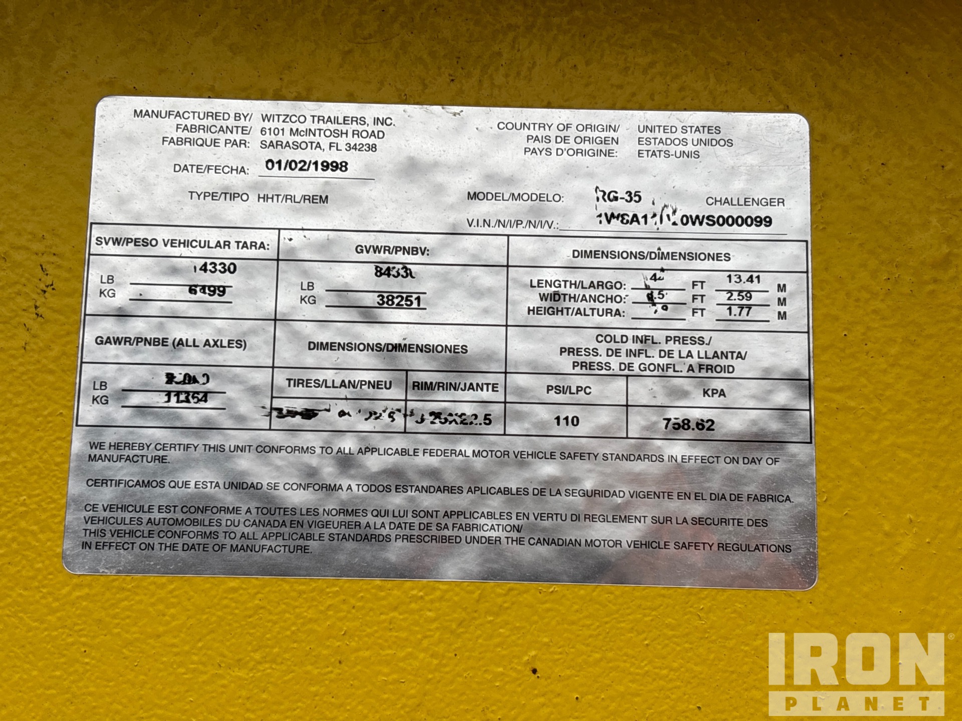 General Appearance with Serial Number / VIN