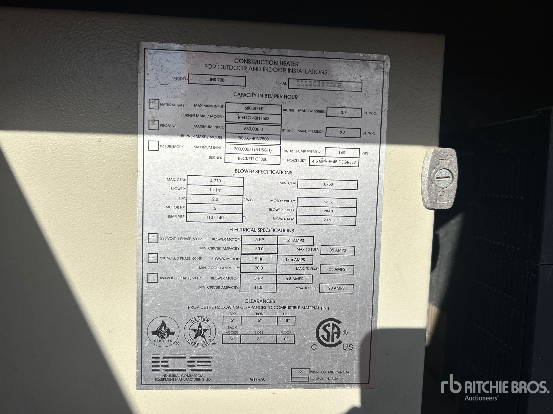 General Appearance with Serial Number / VIN