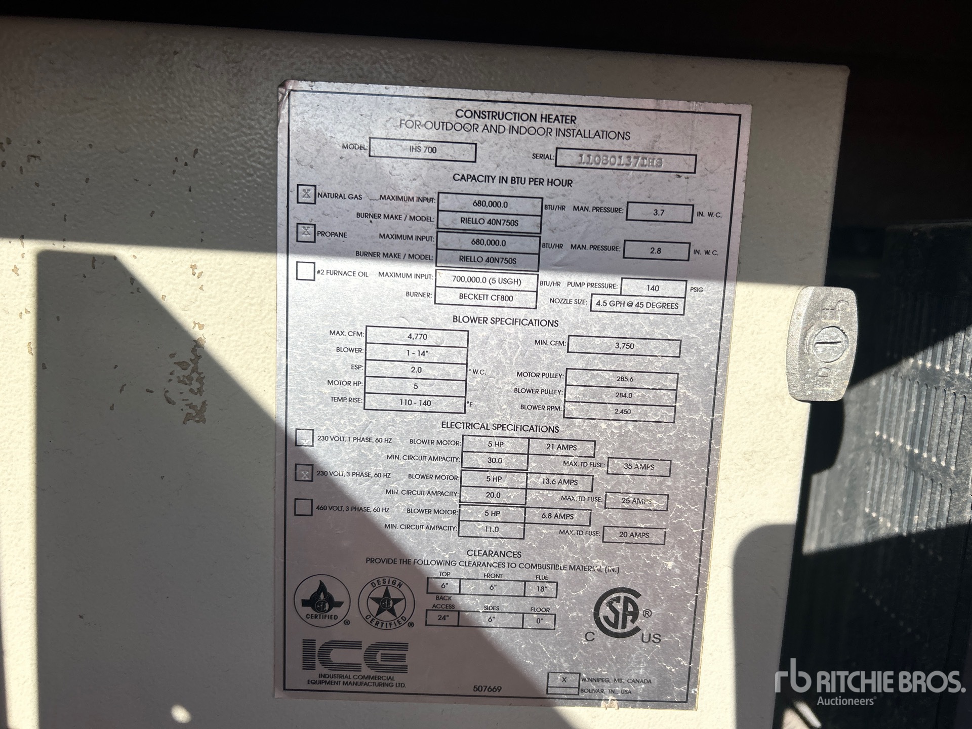 General Appearance with Serial Number / VIN