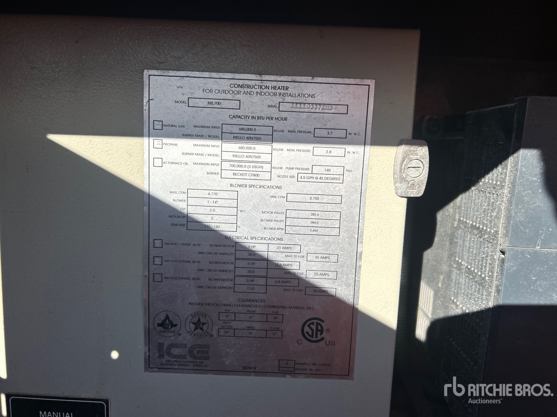 General Appearance with Serial Number / VIN