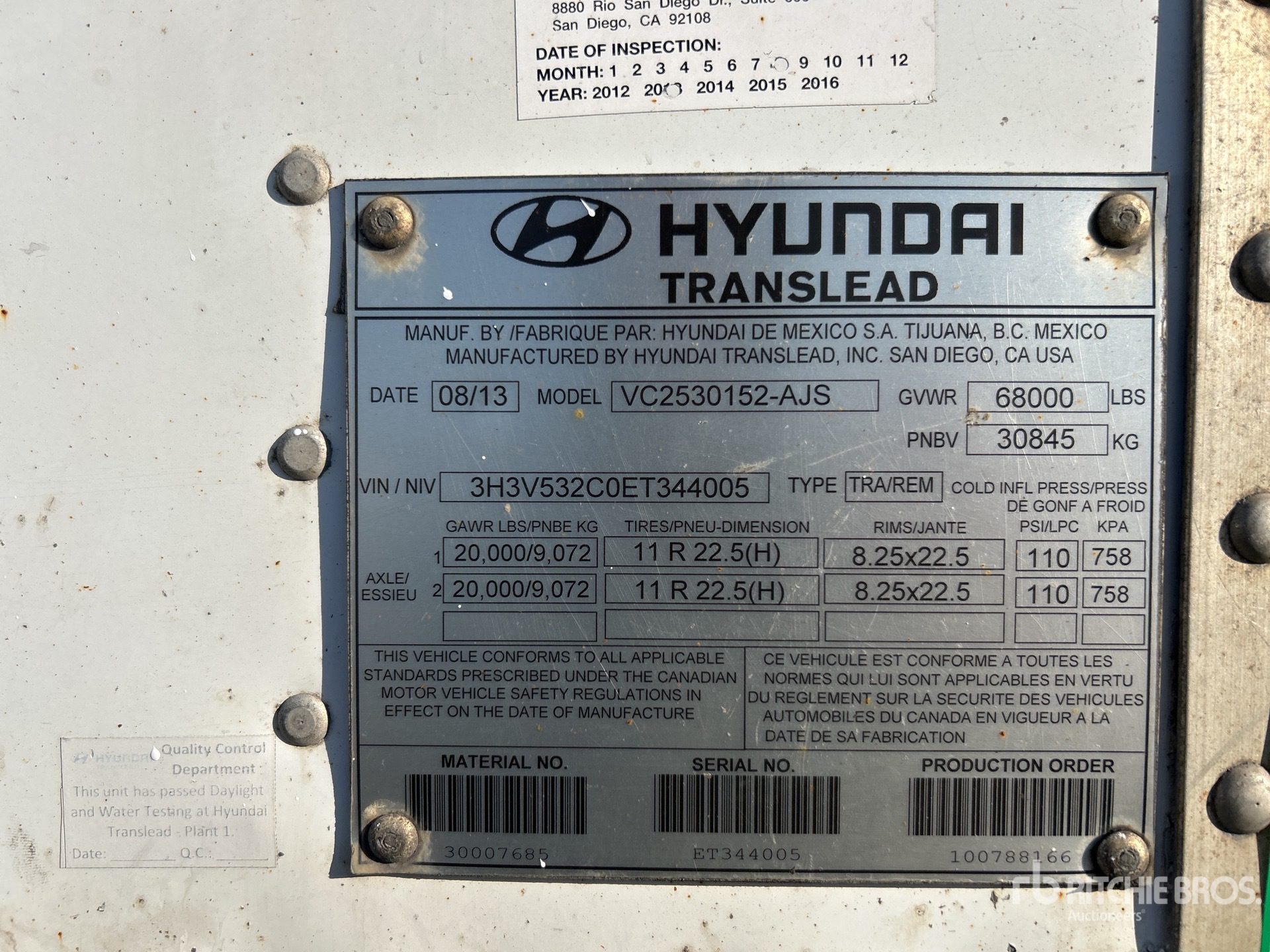 General Appearance with Serial Number / VIN