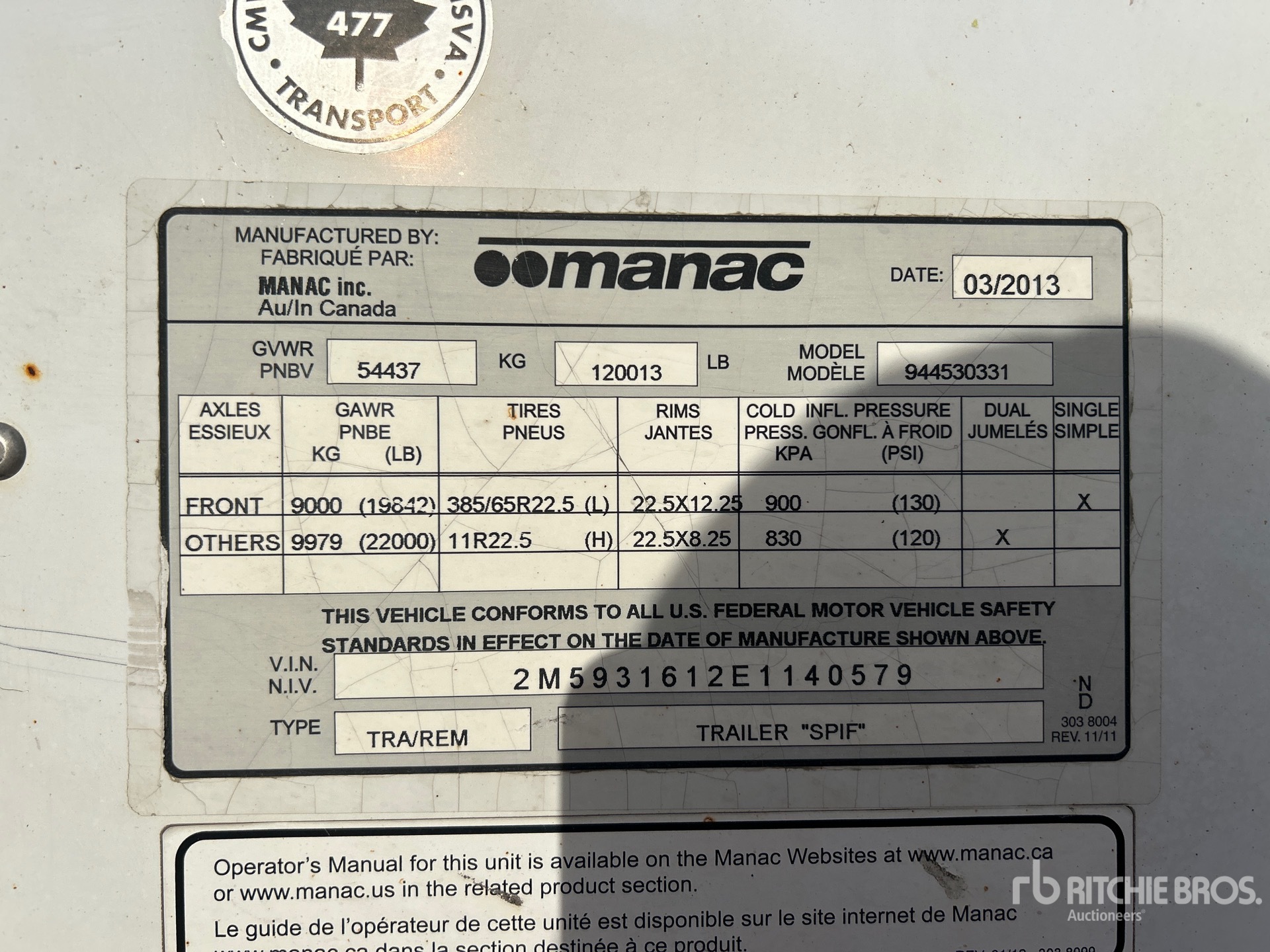 General Appearance with Serial Number / VIN