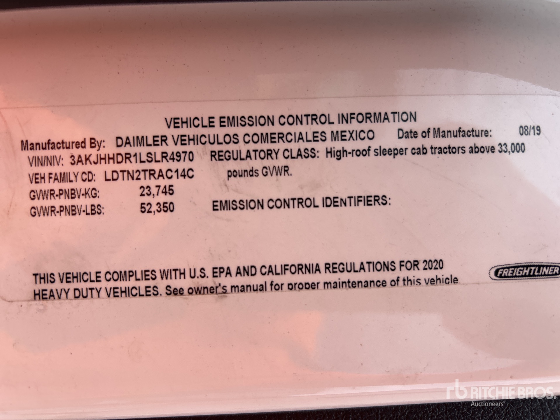 General Appearance with Serial Number / VIN