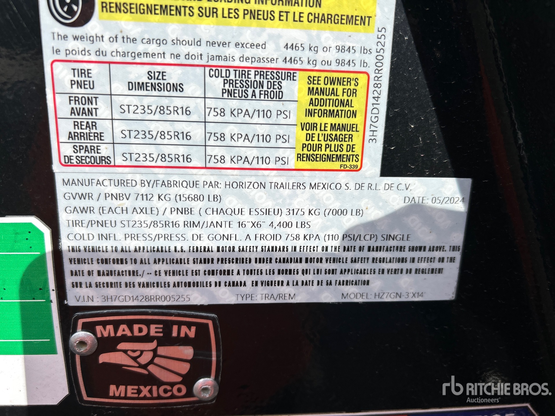 General Appearance with Serial Number / VIN