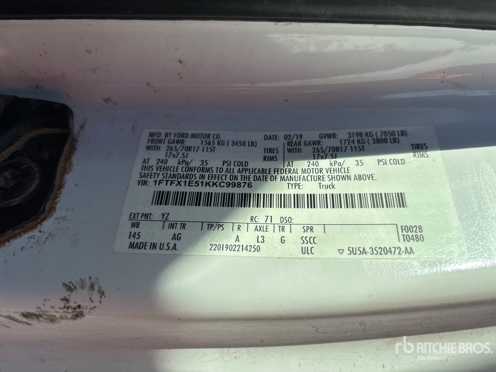 General Appearance with Serial Number / VIN