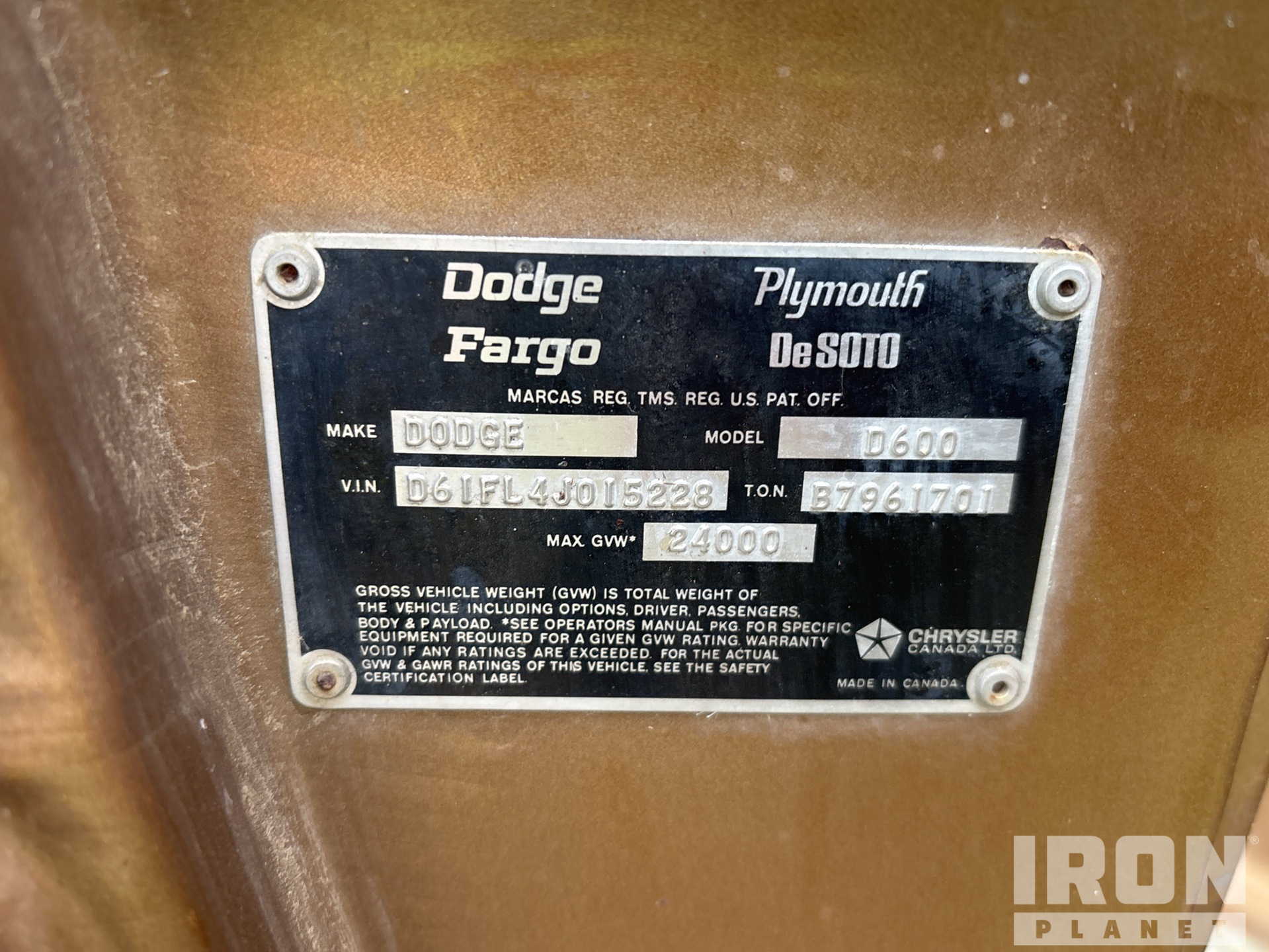 General Appearance with Serial Number / VIN