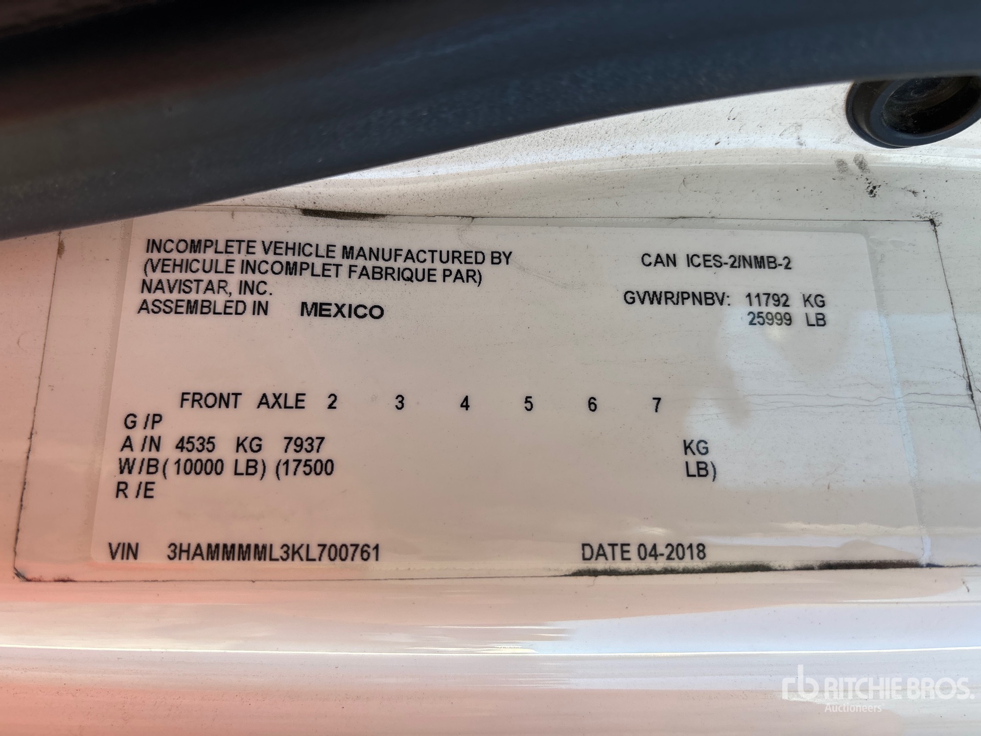 General Appearance with Serial Number / VIN