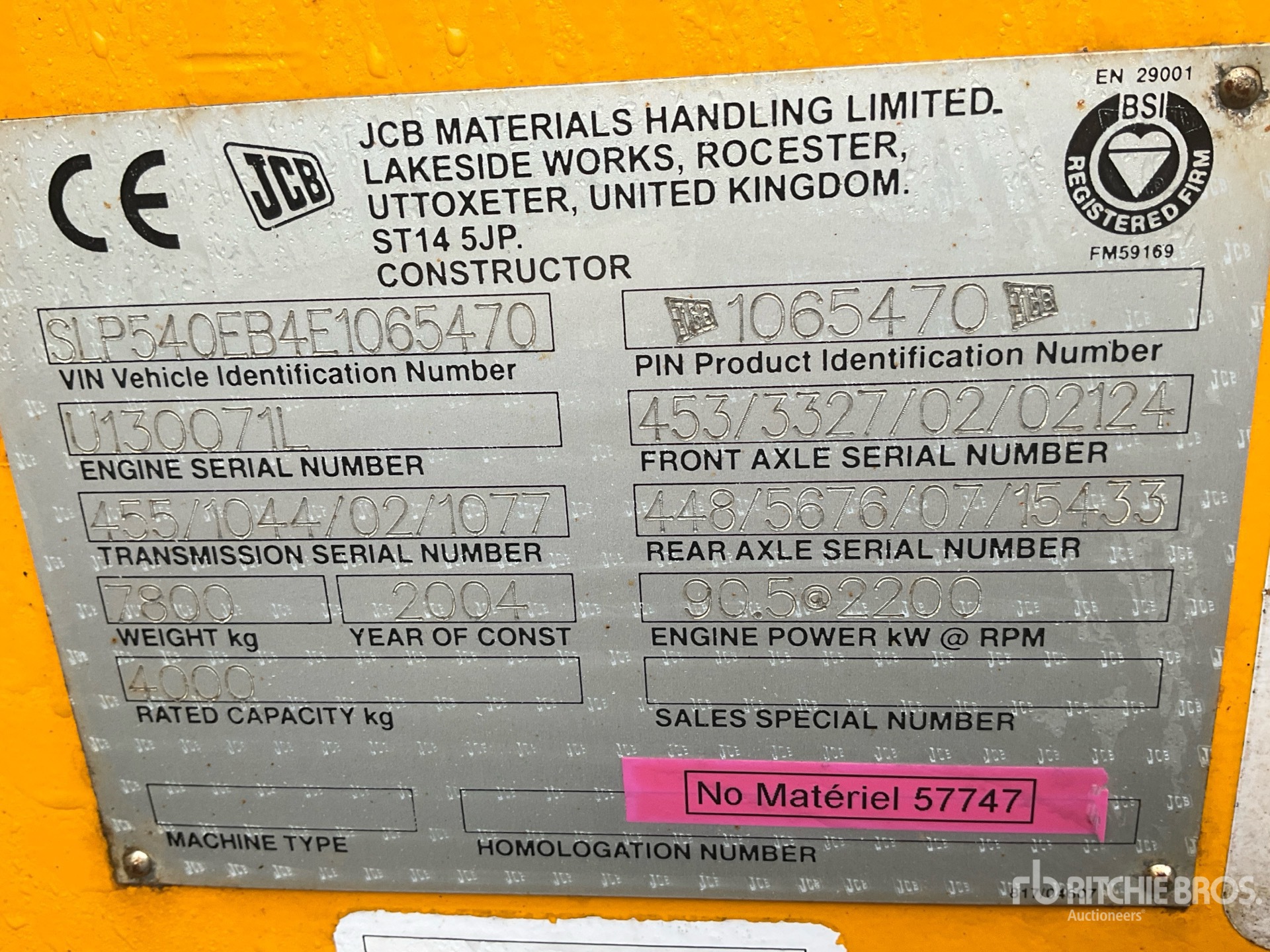 General Appearance with Serial Number / VIN