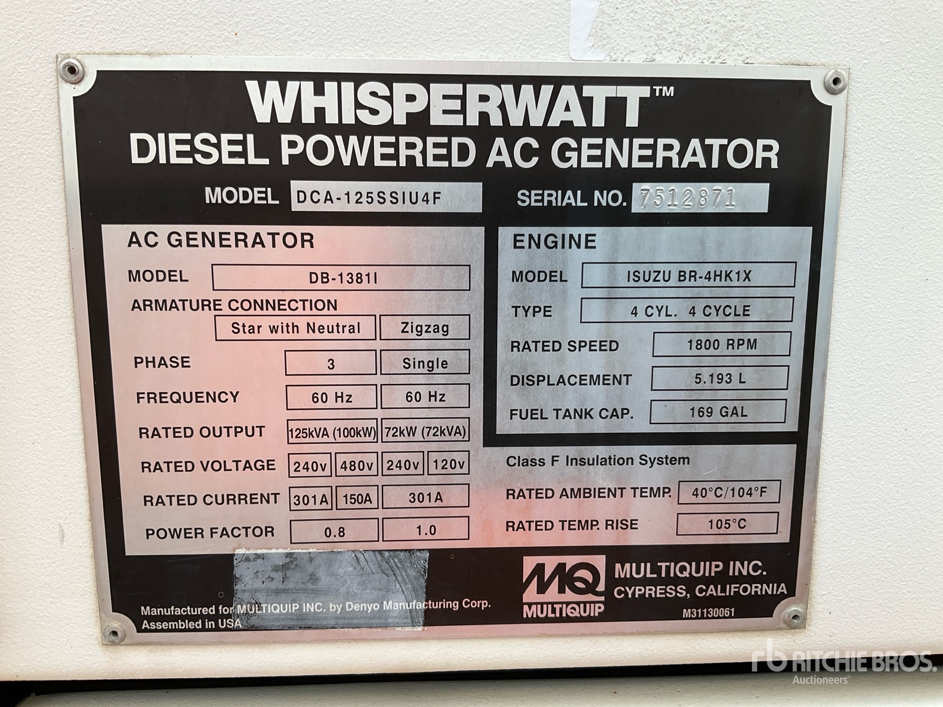 General Appearance with Unit Serial Number