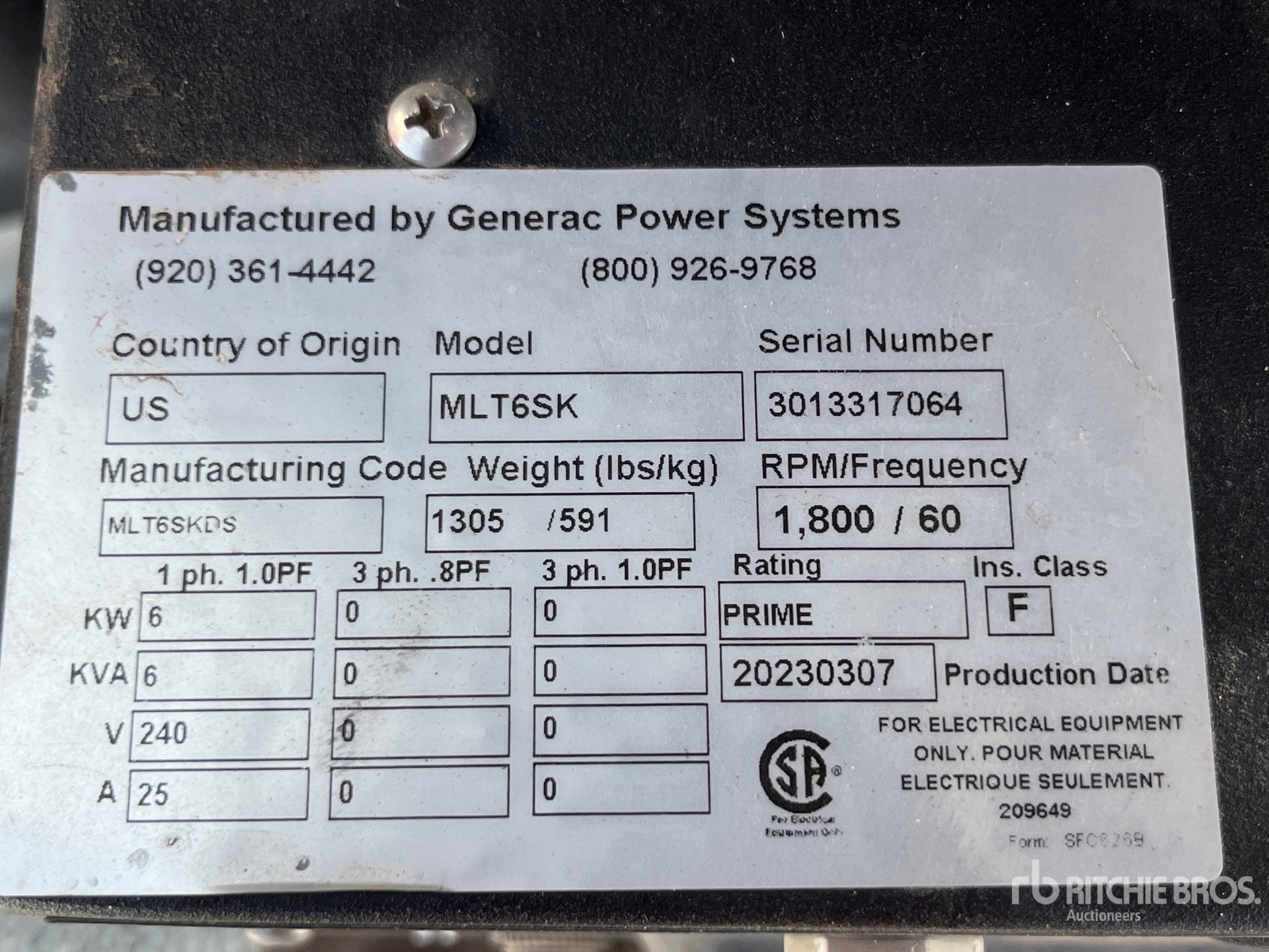 General Appearance with Unit Serial Number