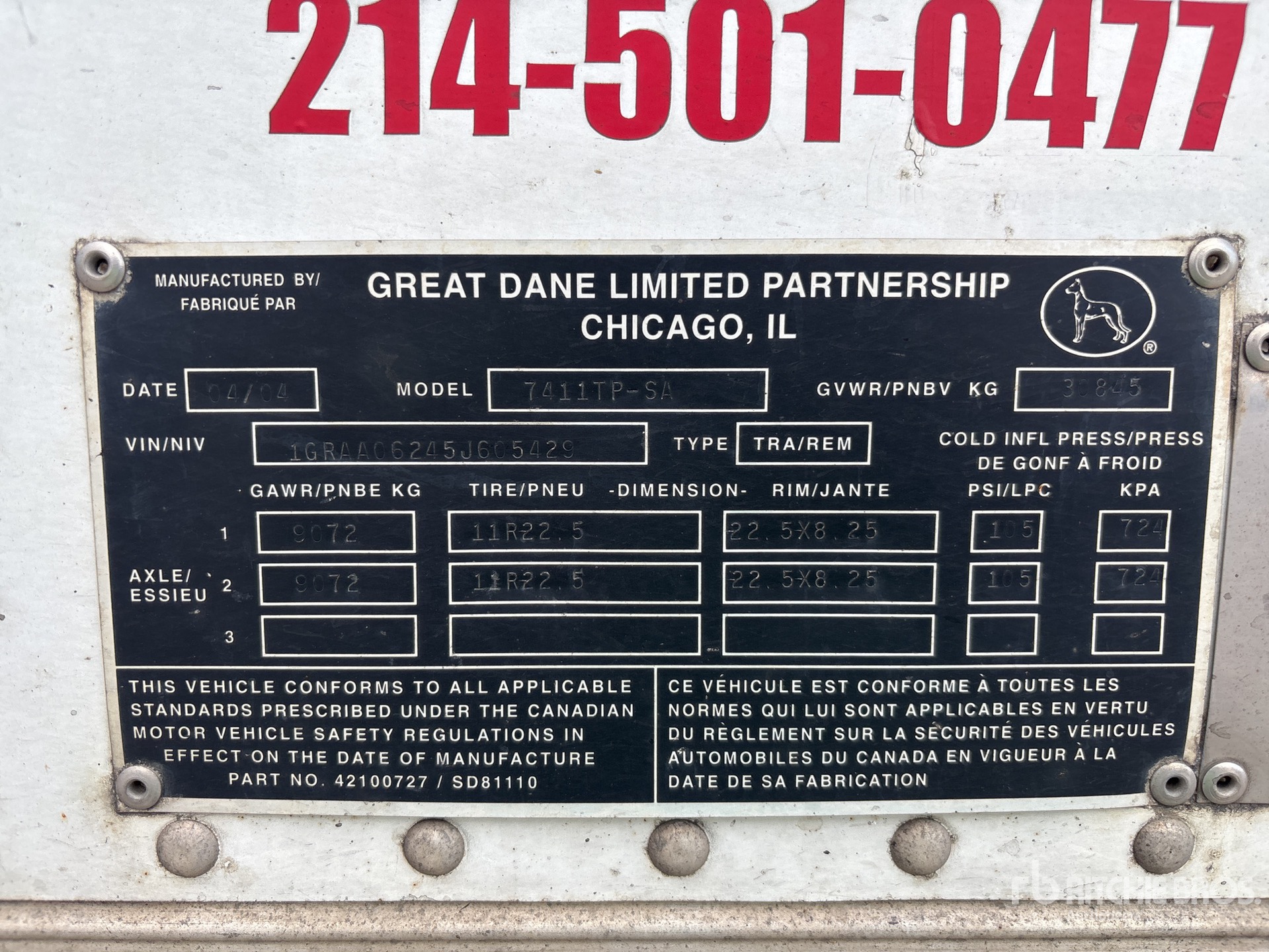 General Appearance with Serial Number / VIN