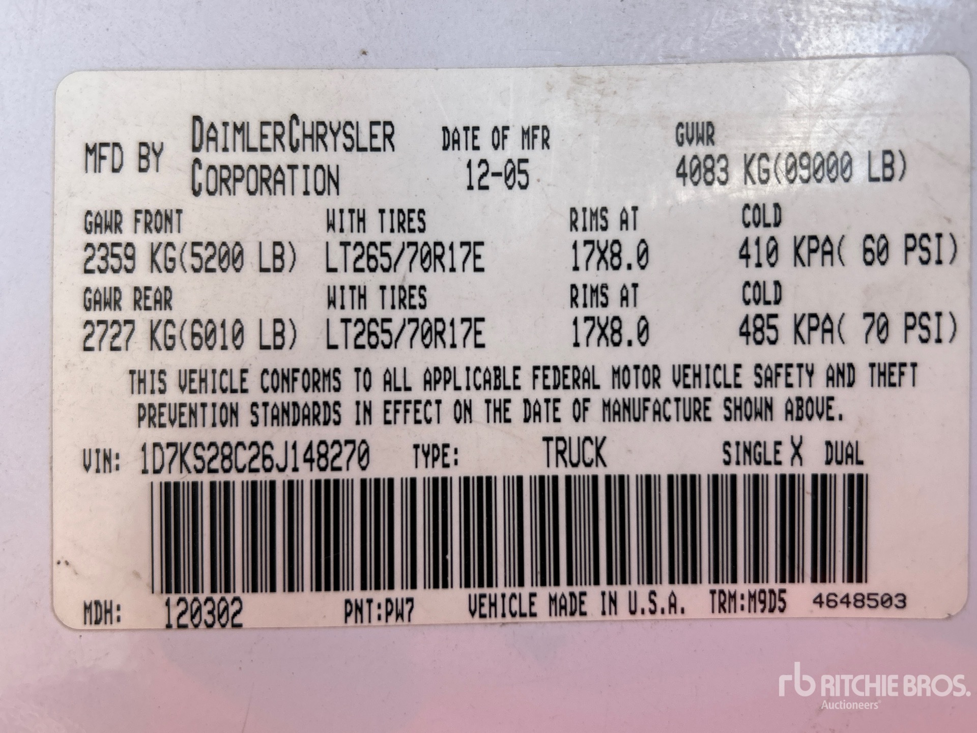 General Appearance with Serial Number / VIN