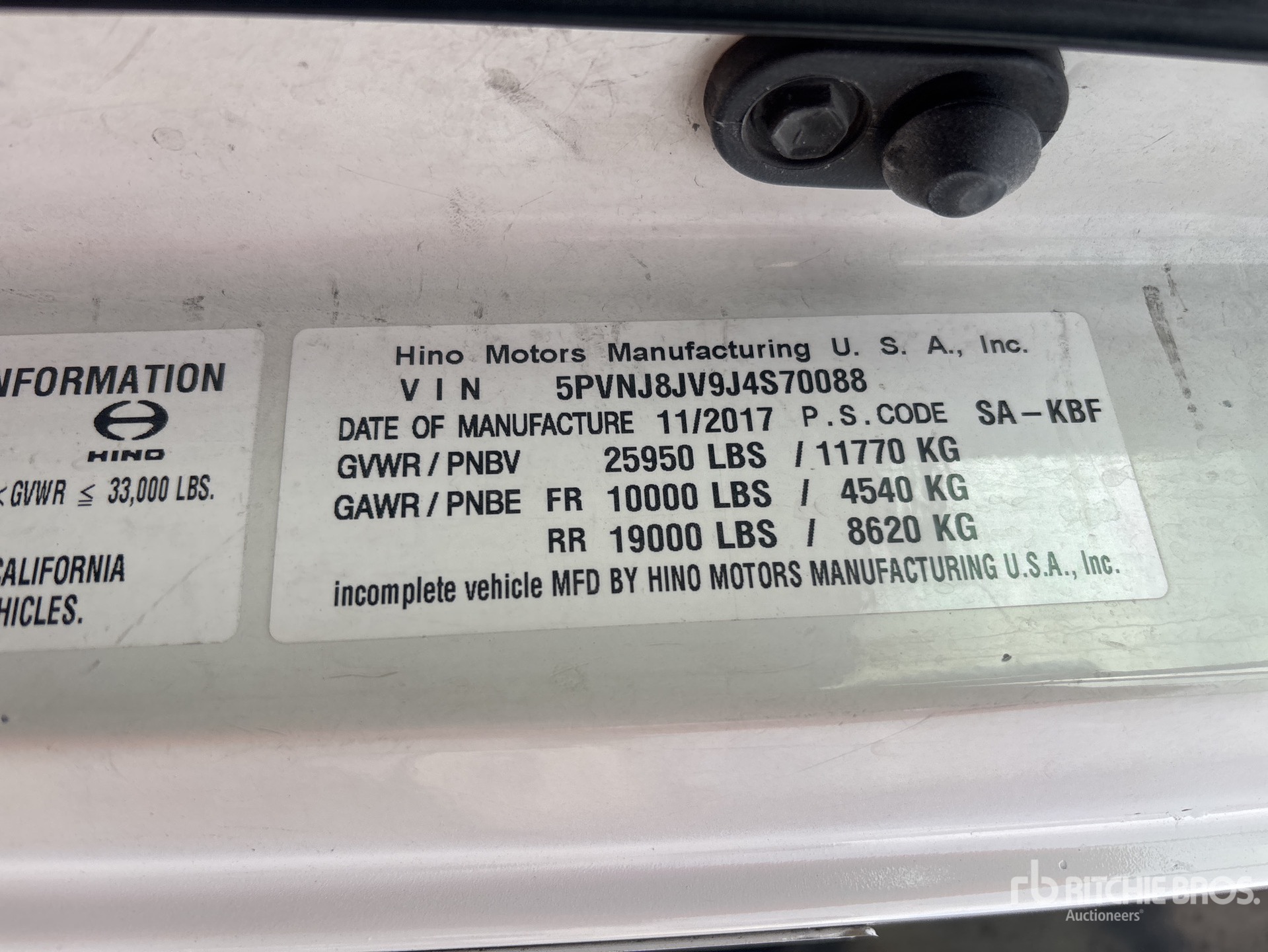 General Appearance with Serial Number / VIN