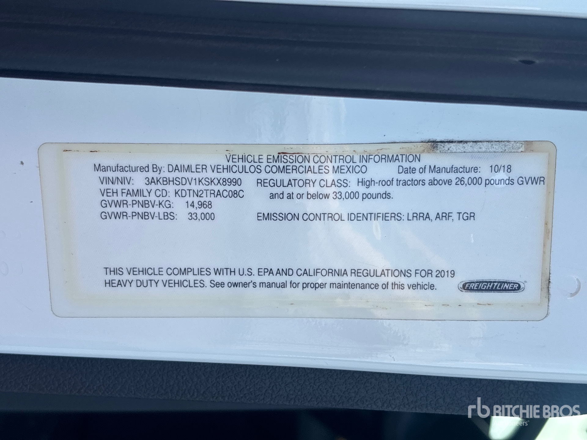 General Appearance with Serial Number / VIN