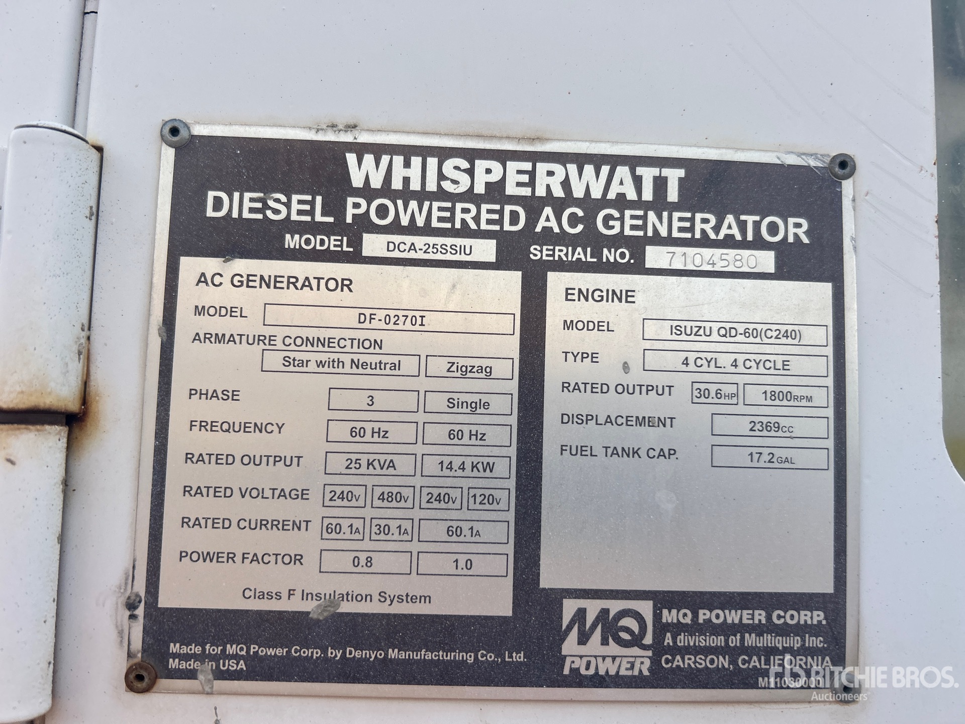 General Appearance with Unit Serial Number