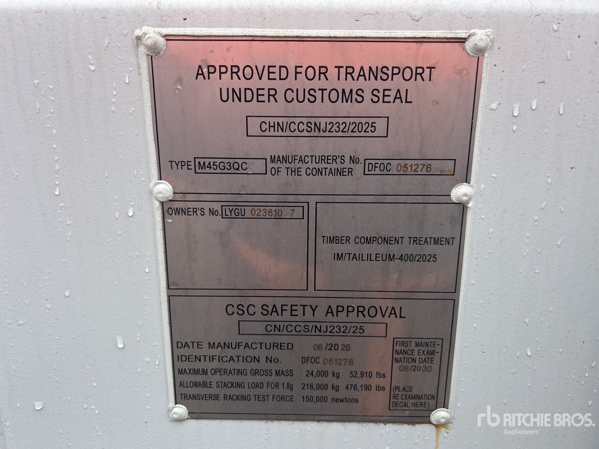 General Appearance with Serial Number / VIN