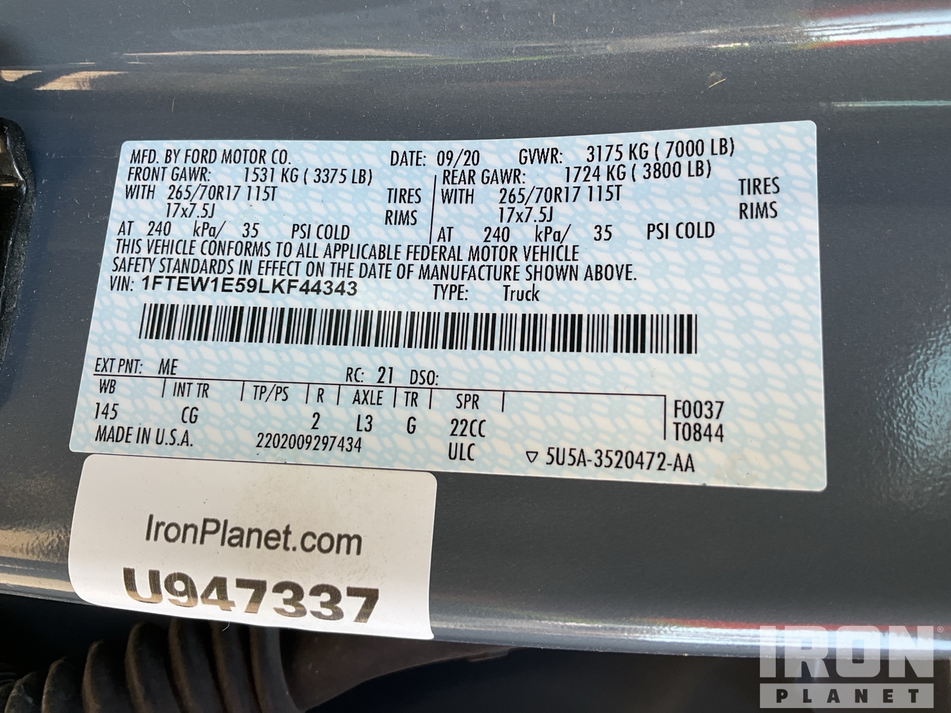 General Appearance with Serial Number / VIN