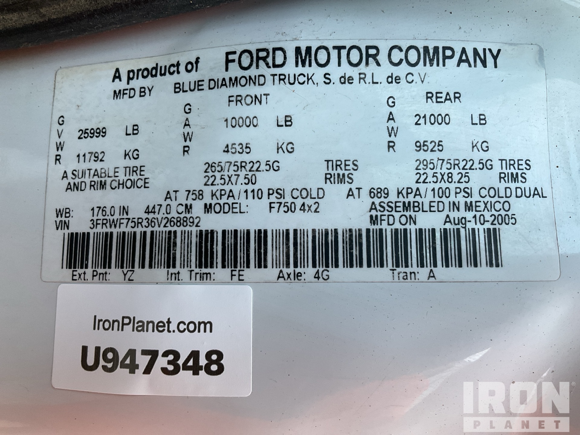 General Appearance with Serial Number / VIN