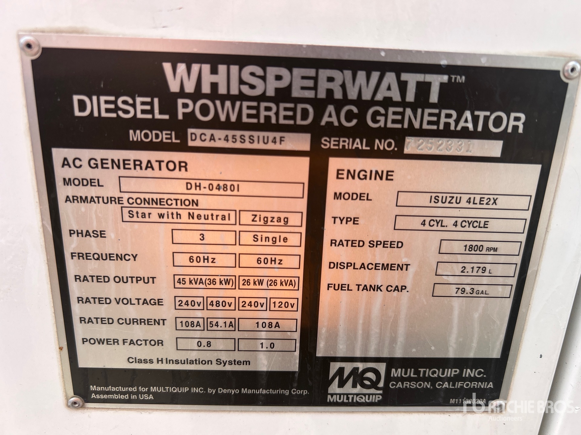 General Appearance with Unit Serial Number