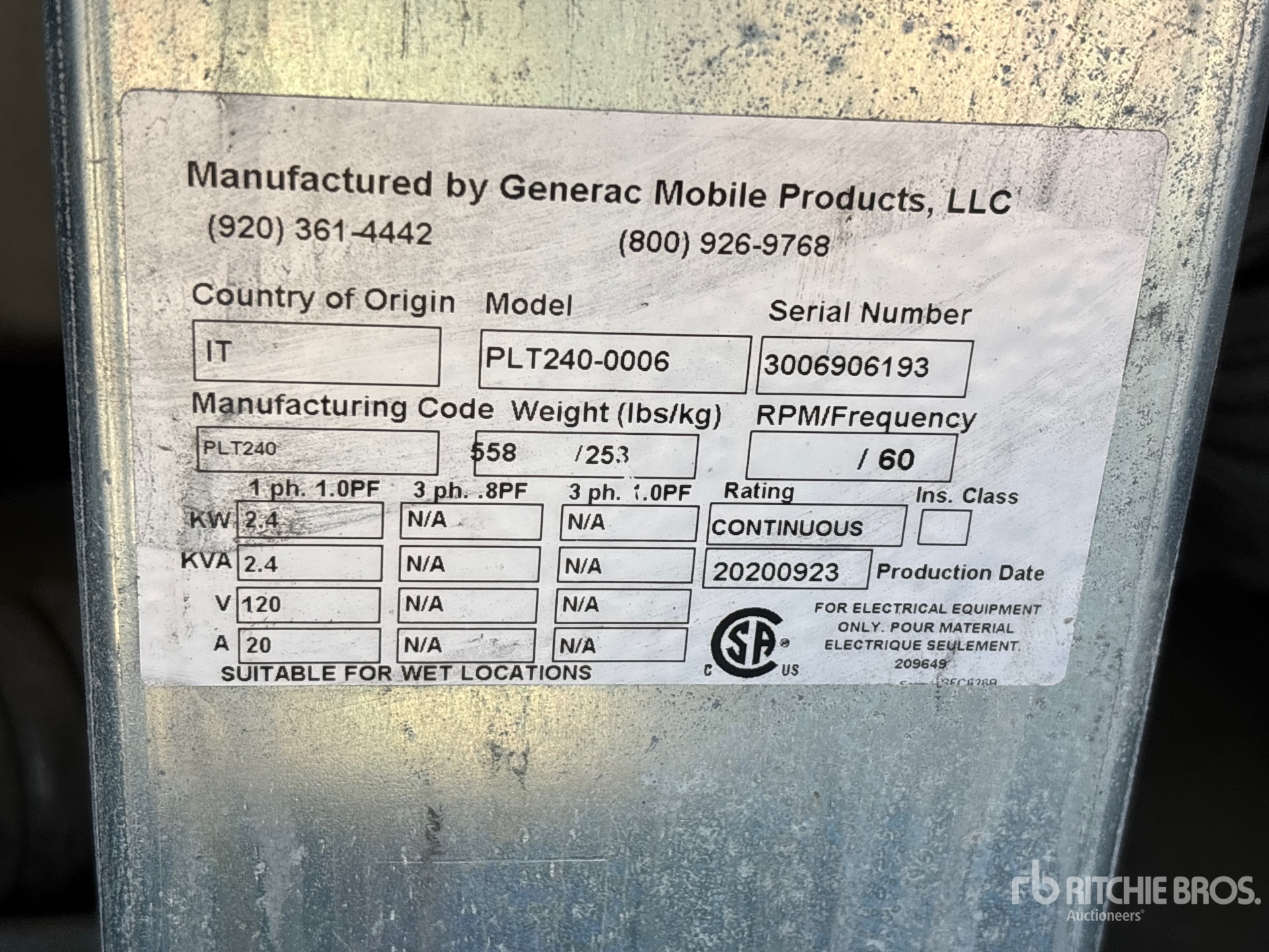 General Appearance with Serial Number / VIN