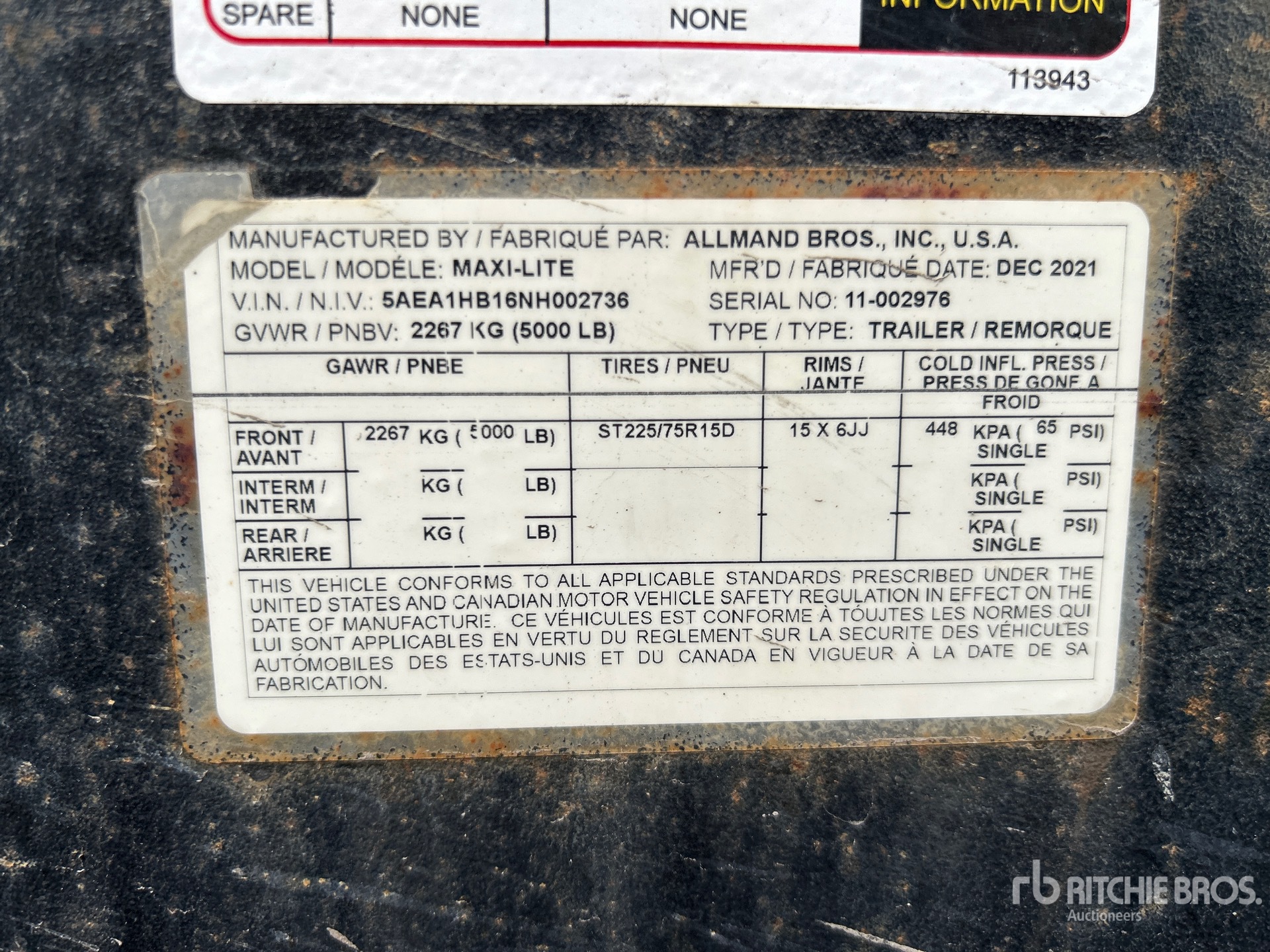 General Appearance with Serial Number / VIN