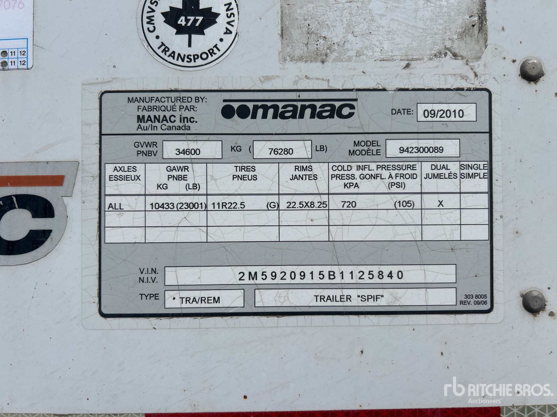 General Appearance with Serial Number / VIN