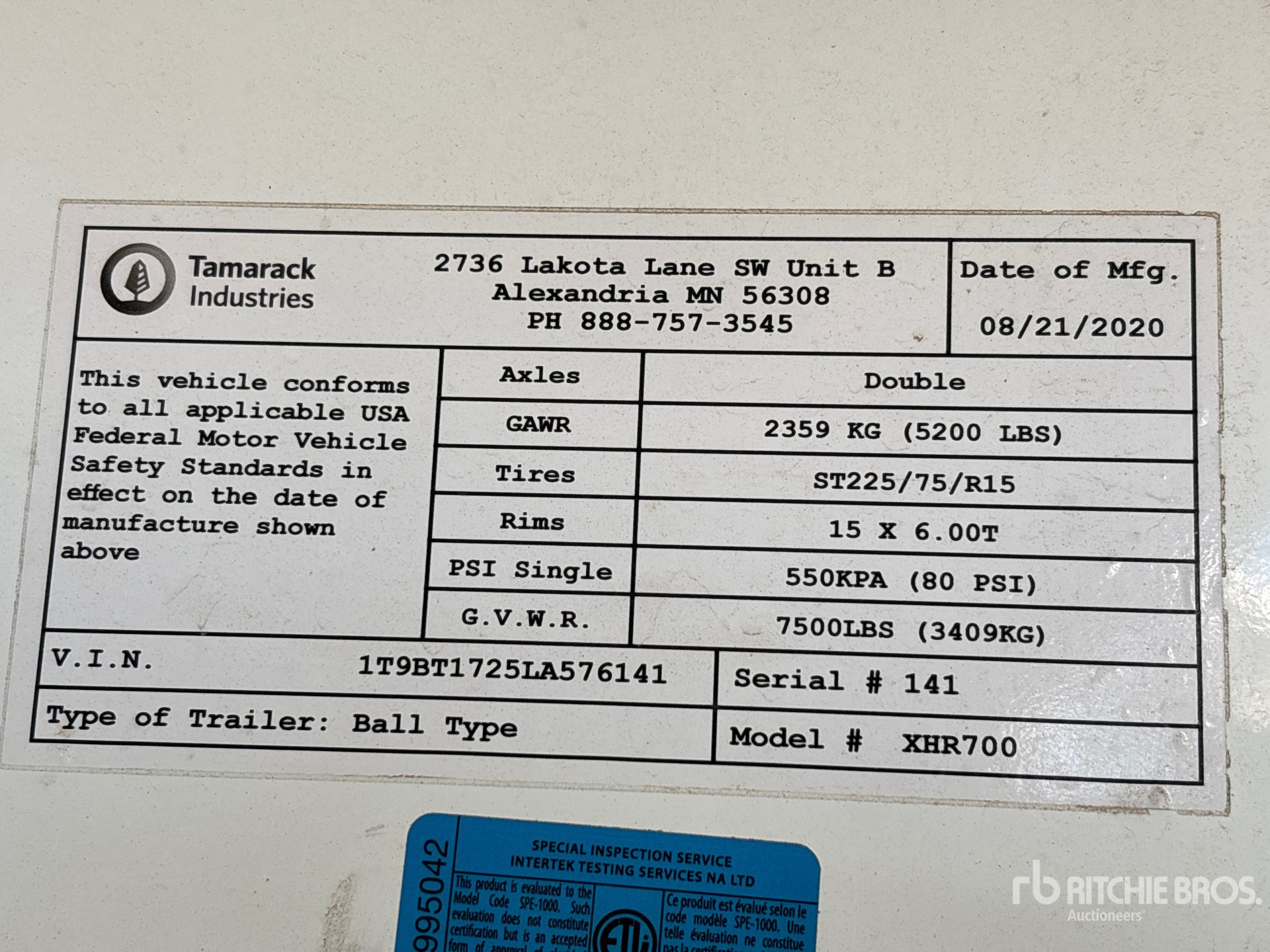 General Appearance with Serial Number / VIN