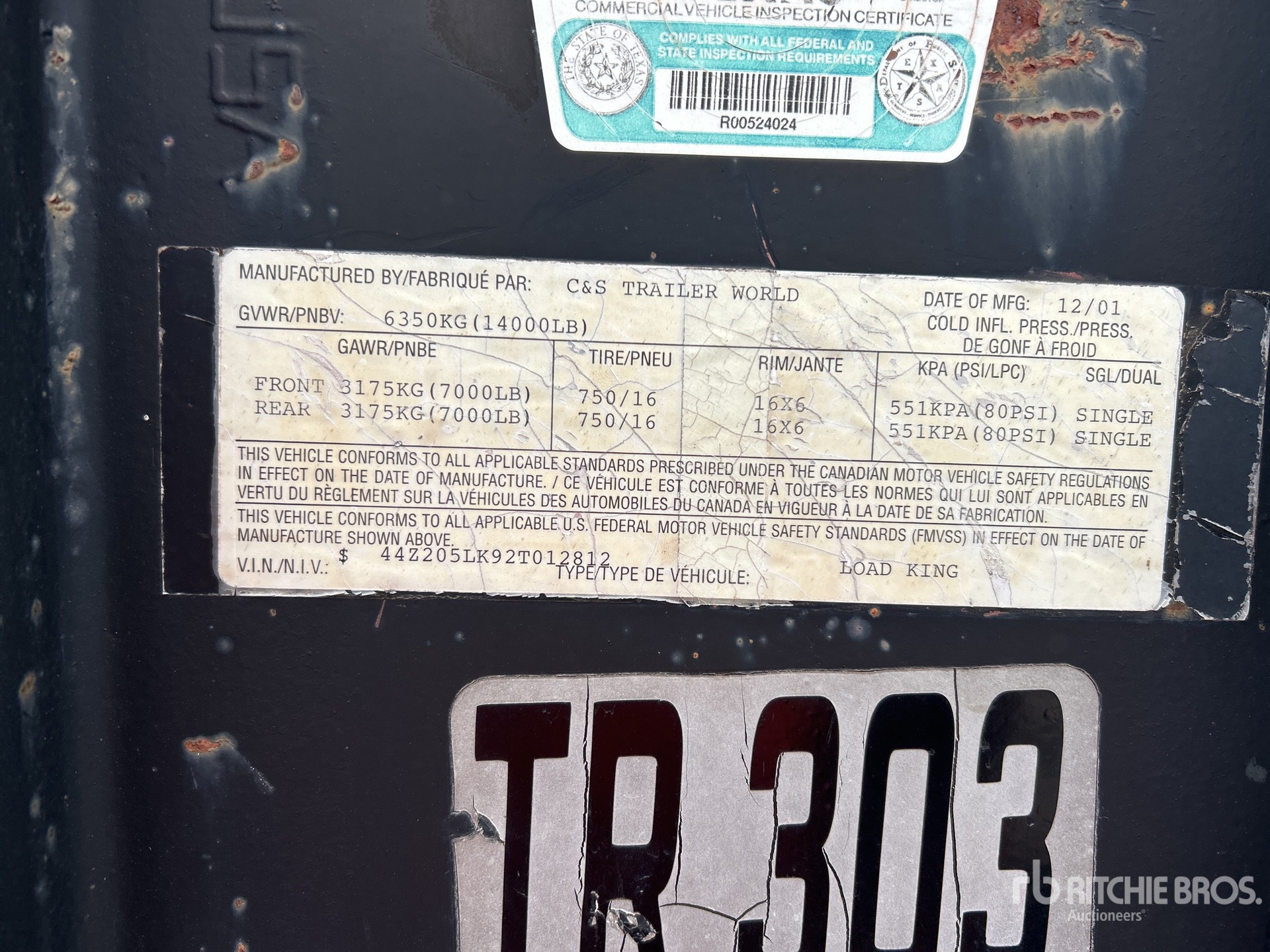 General Appearance with Serial Number / VIN