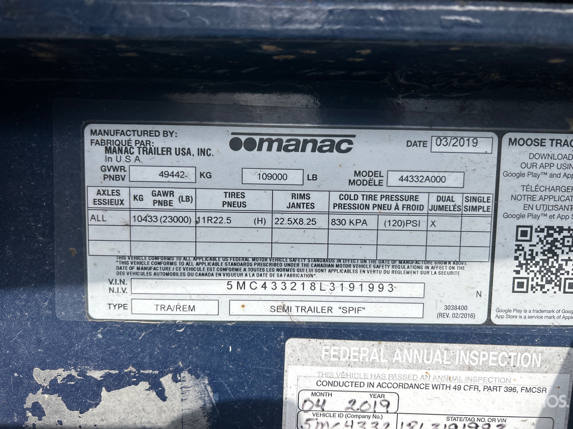 General Appearance with N.º de serie/VIN