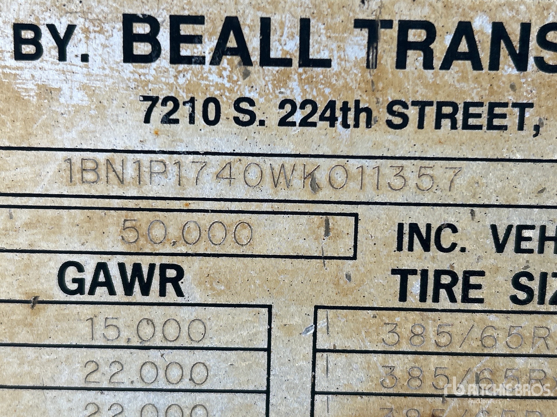 General Appearance with Serial Number / VIN