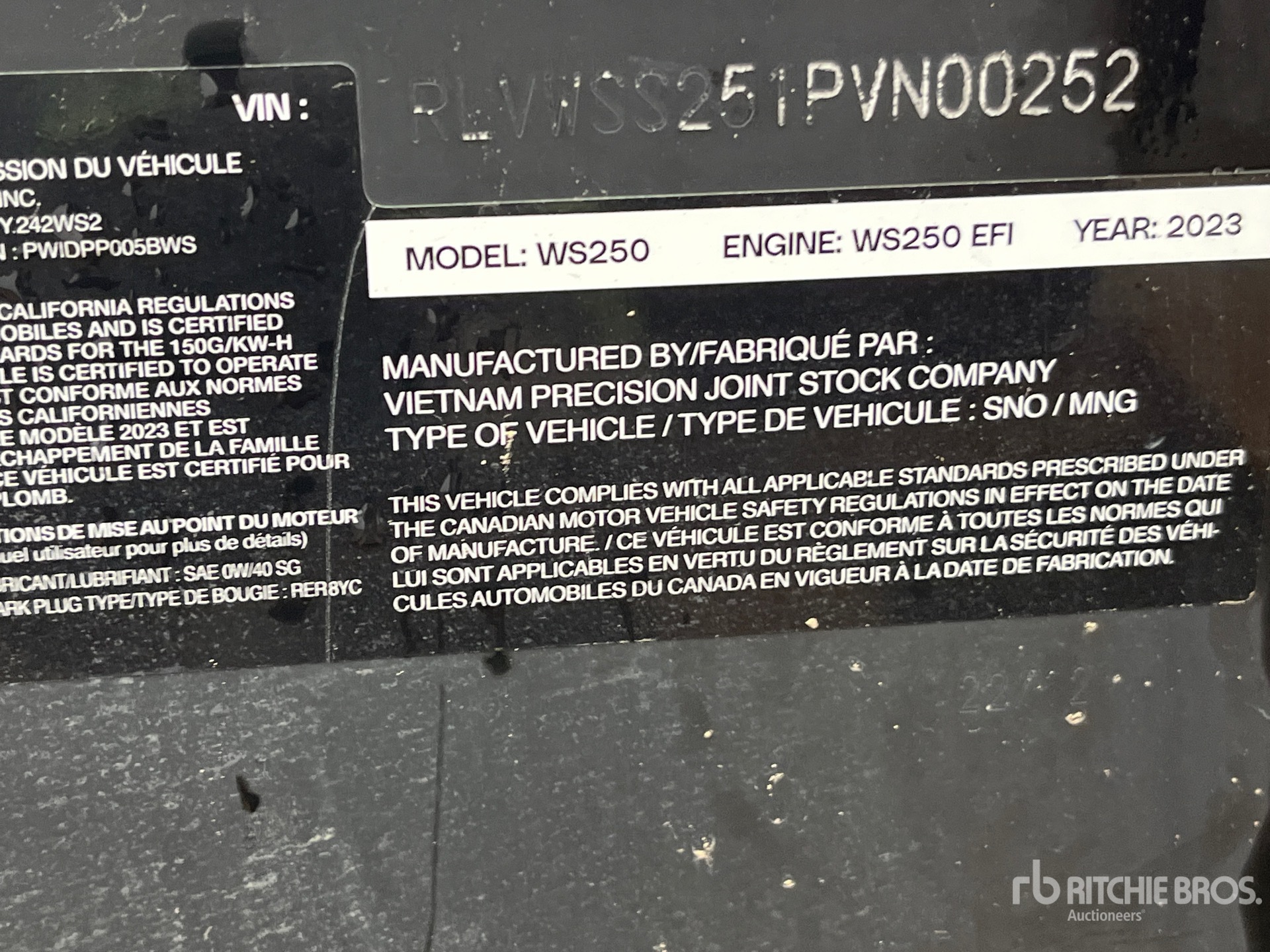 General Appearance with Serial Number / VIN