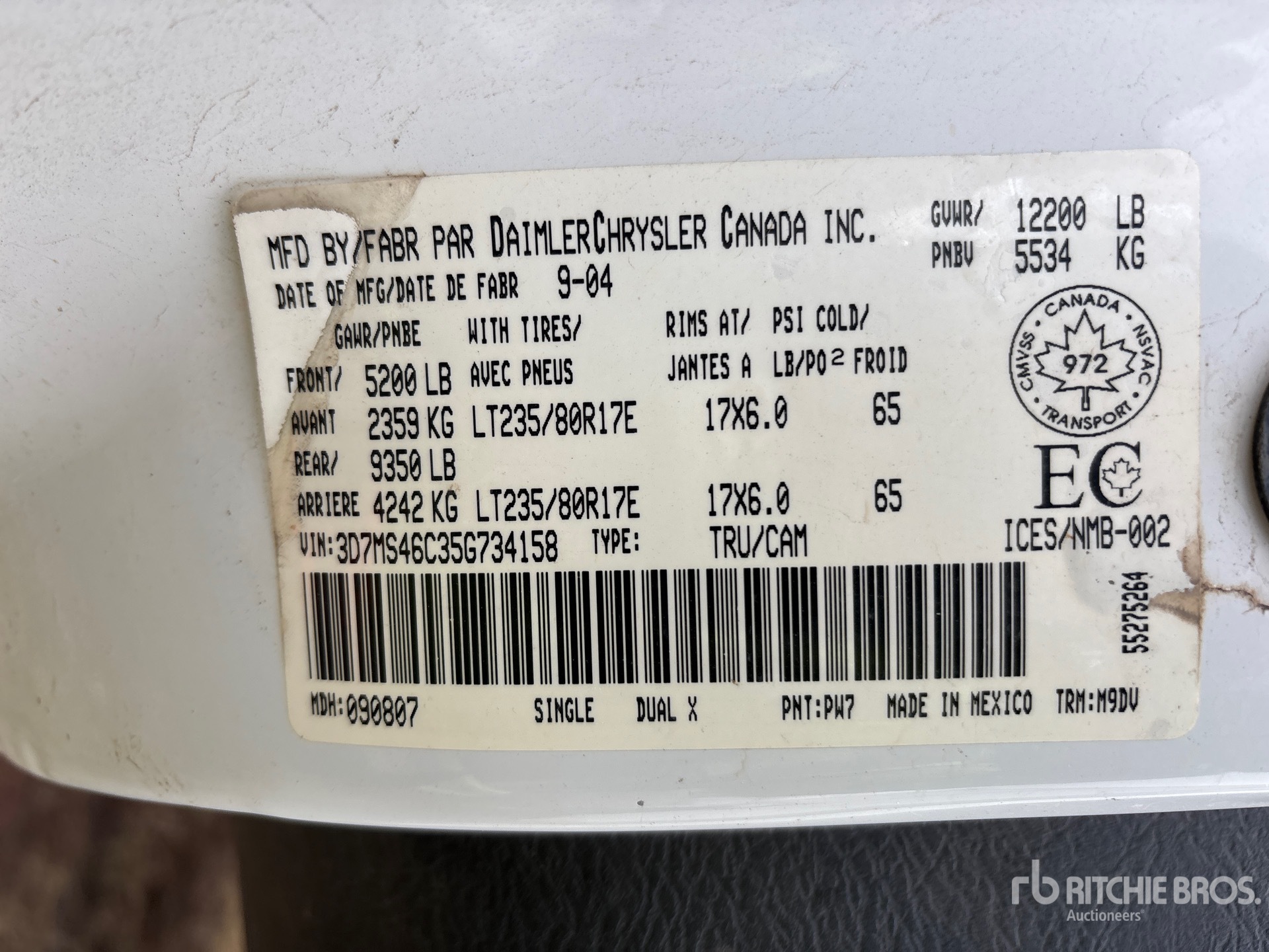 General Appearance with Serial Number / VIN