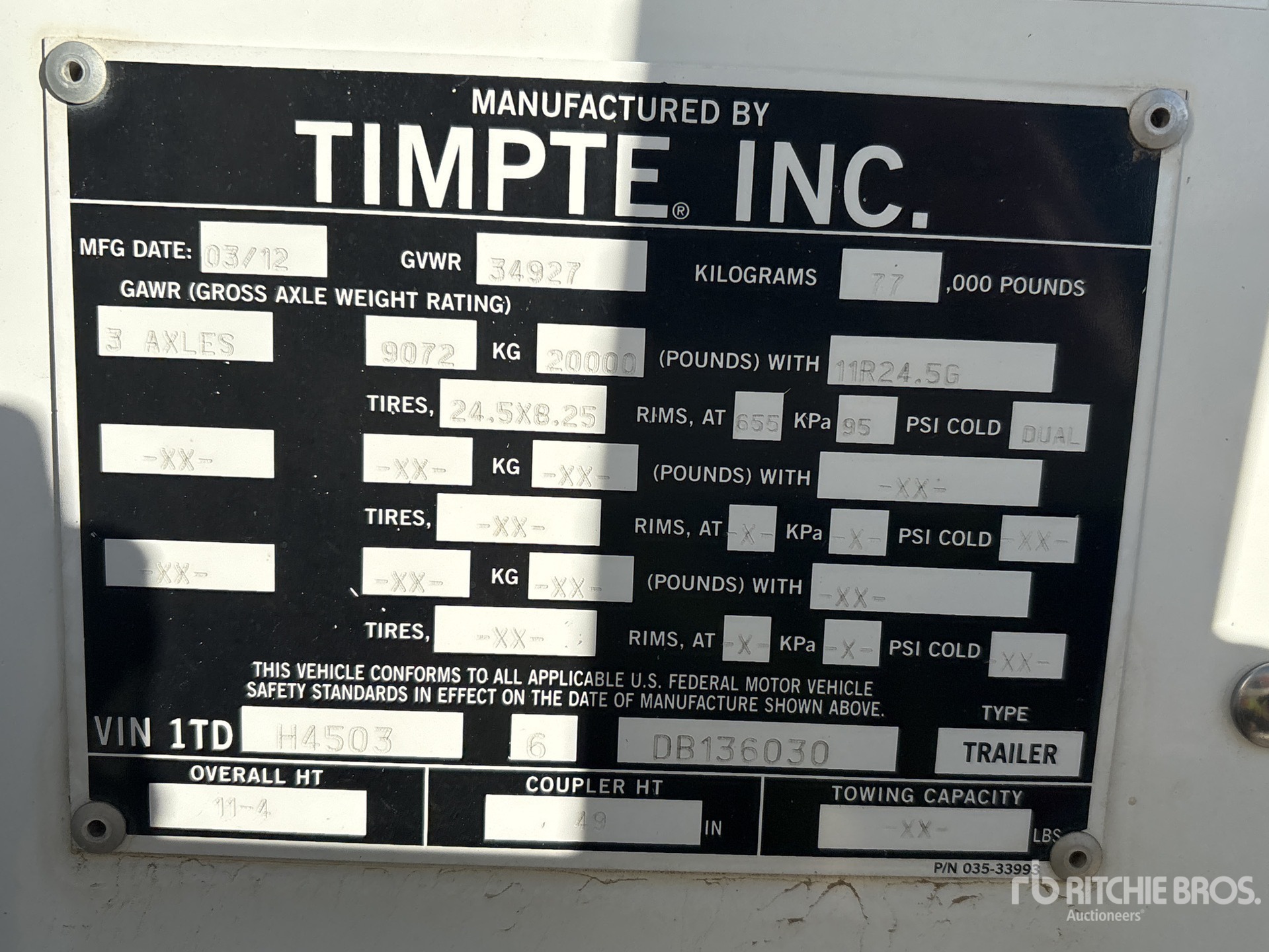 General Appearance with Serial Number / VIN