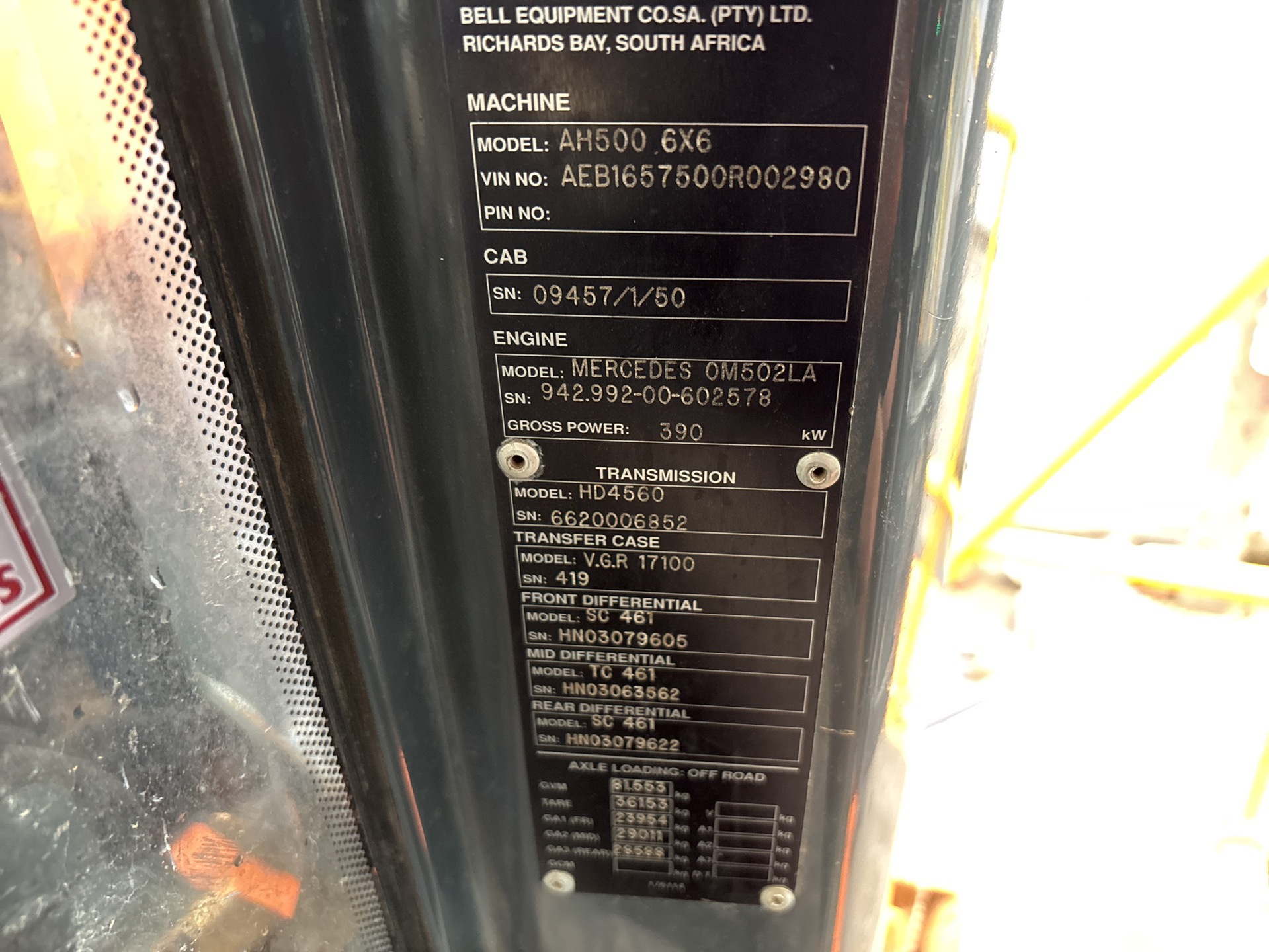 General Appearance with Serial Number / VIN