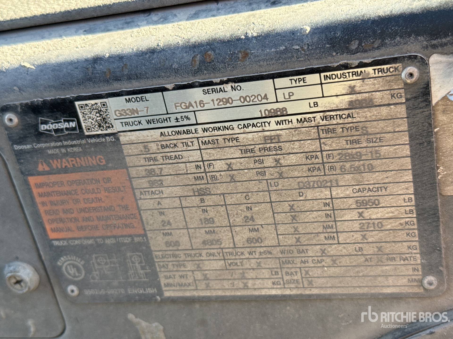 General Appearance with Serial Number / VIN