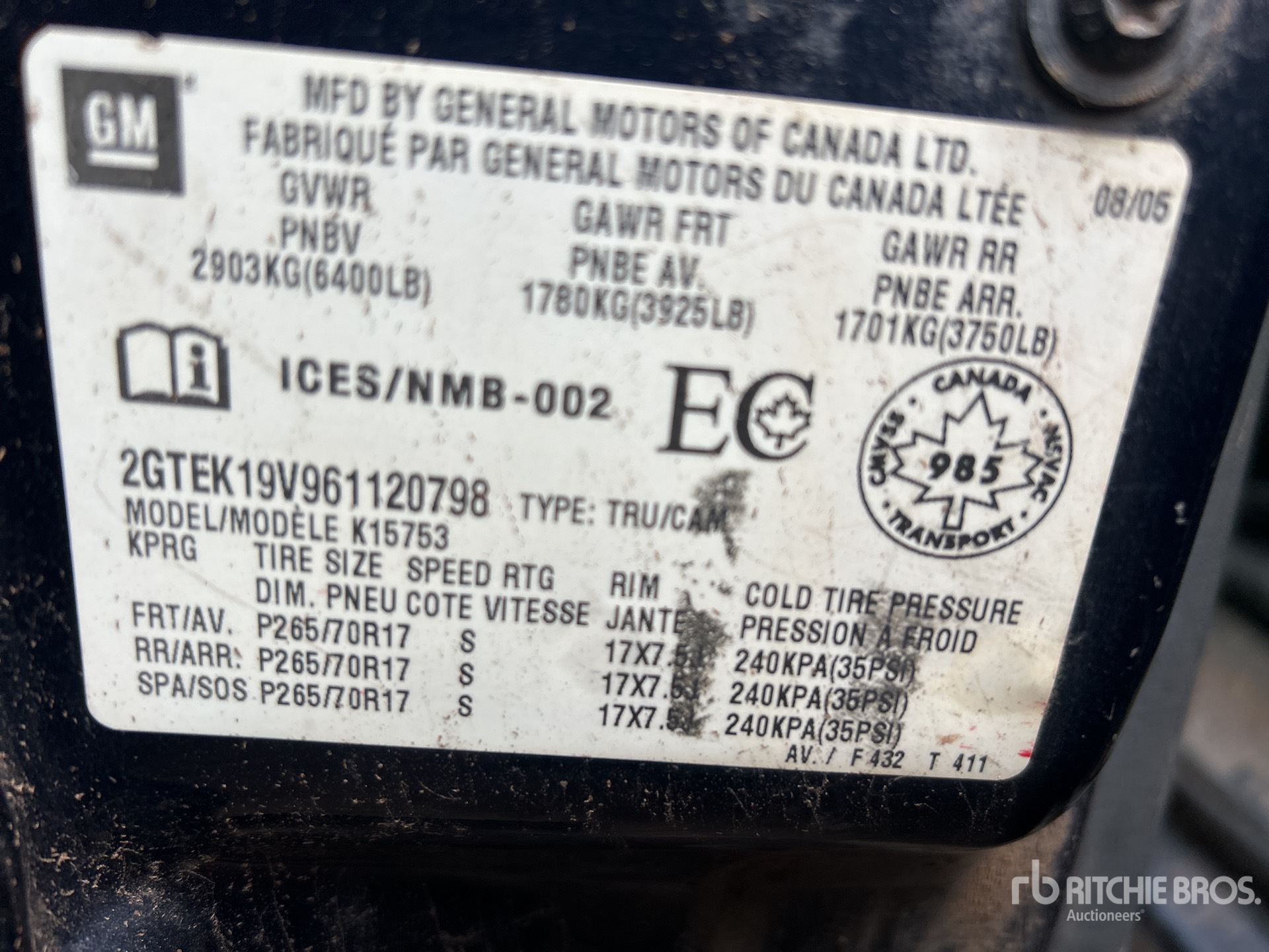 General Appearance with Serial Number / VIN