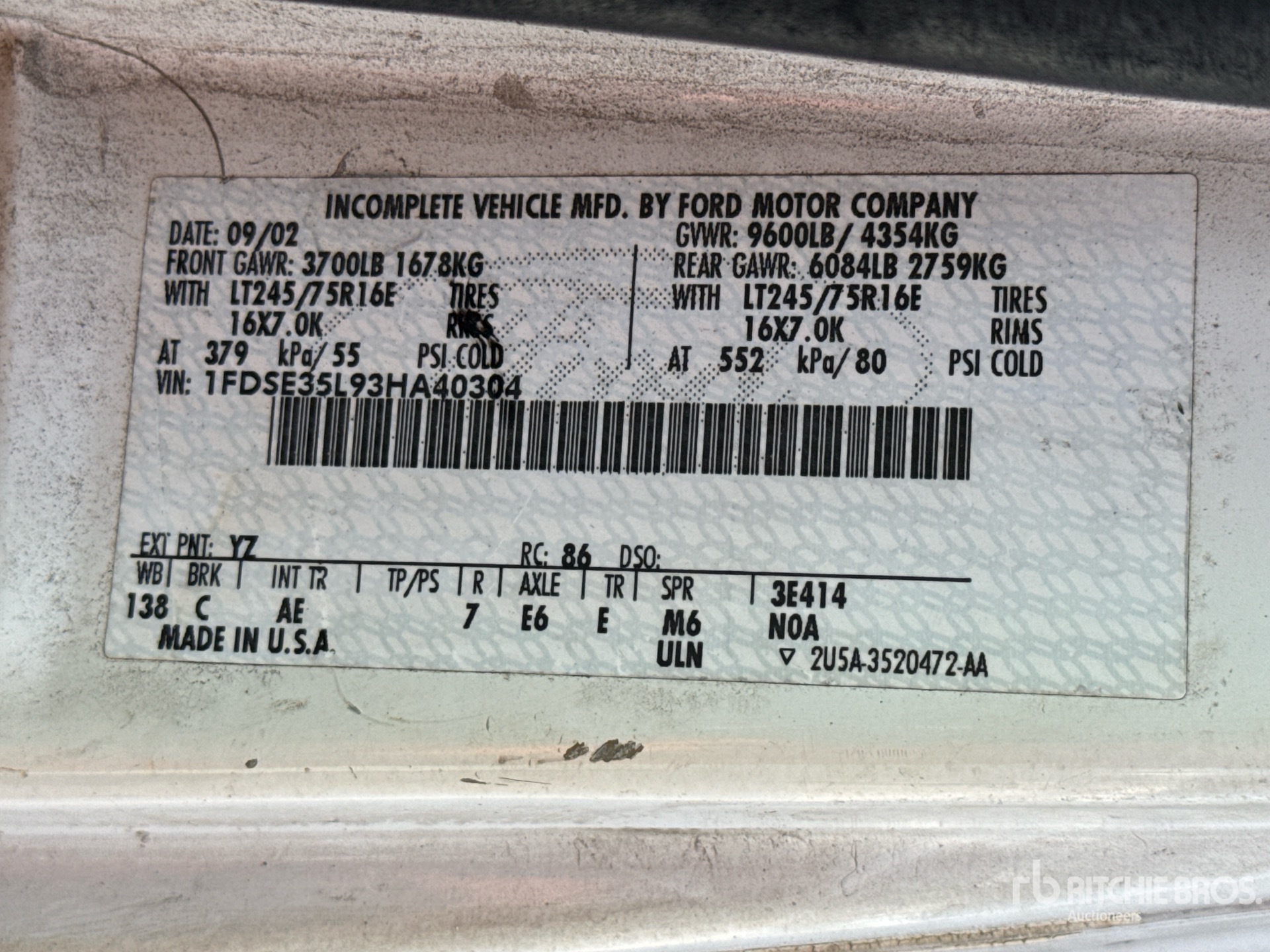 General Appearance with Serial Number / VIN