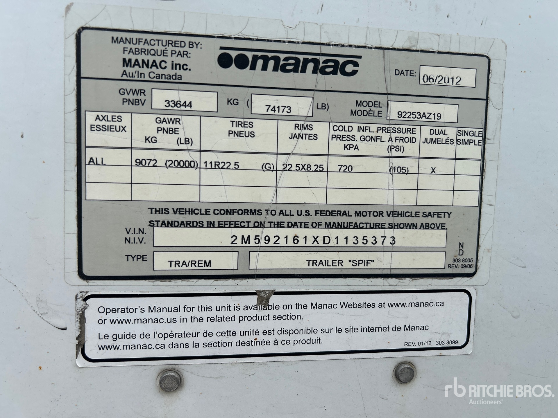 General Appearance with Serial Number / VIN
