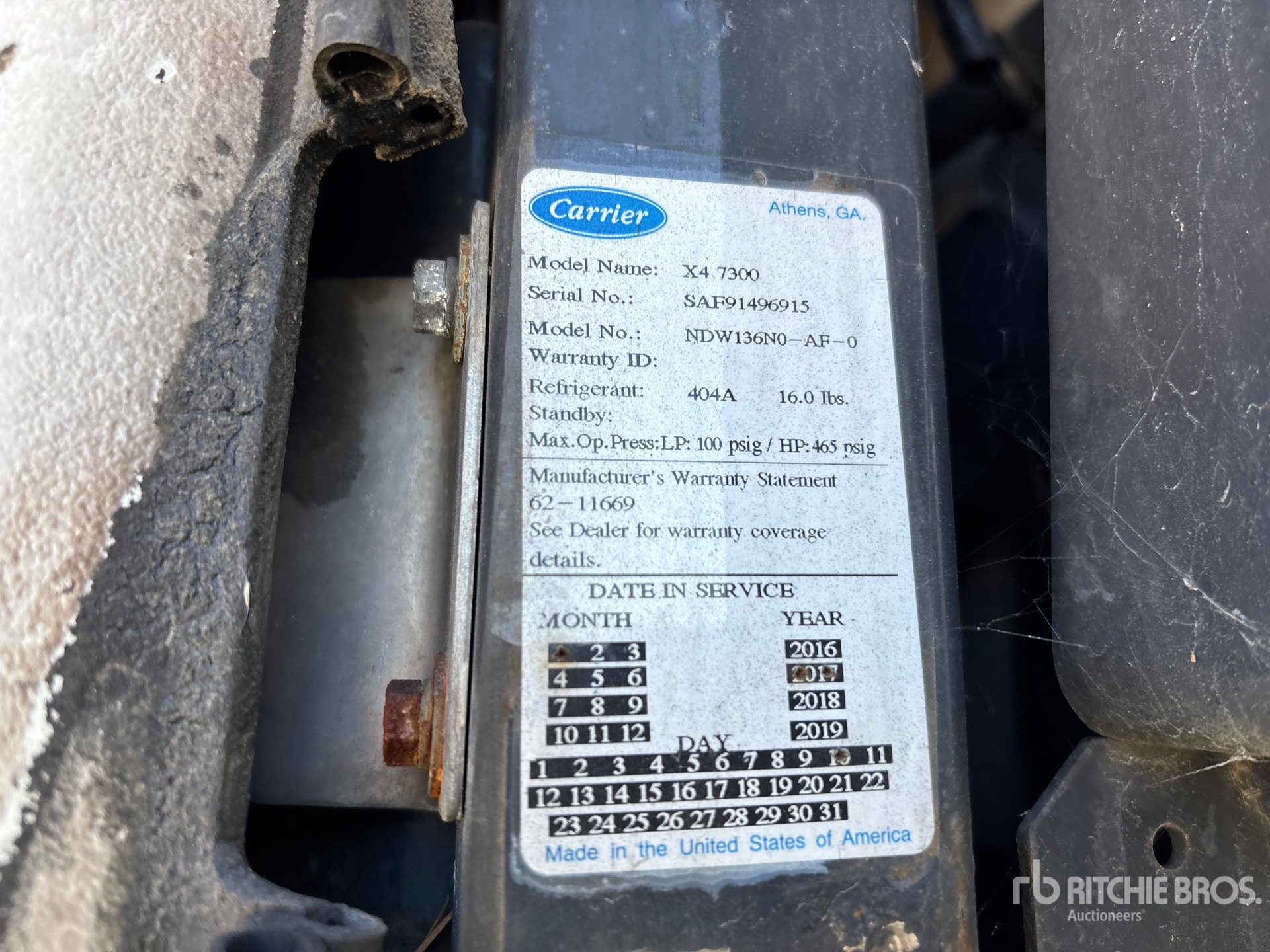 General Appearance with Refrigeration Unit Serial Number